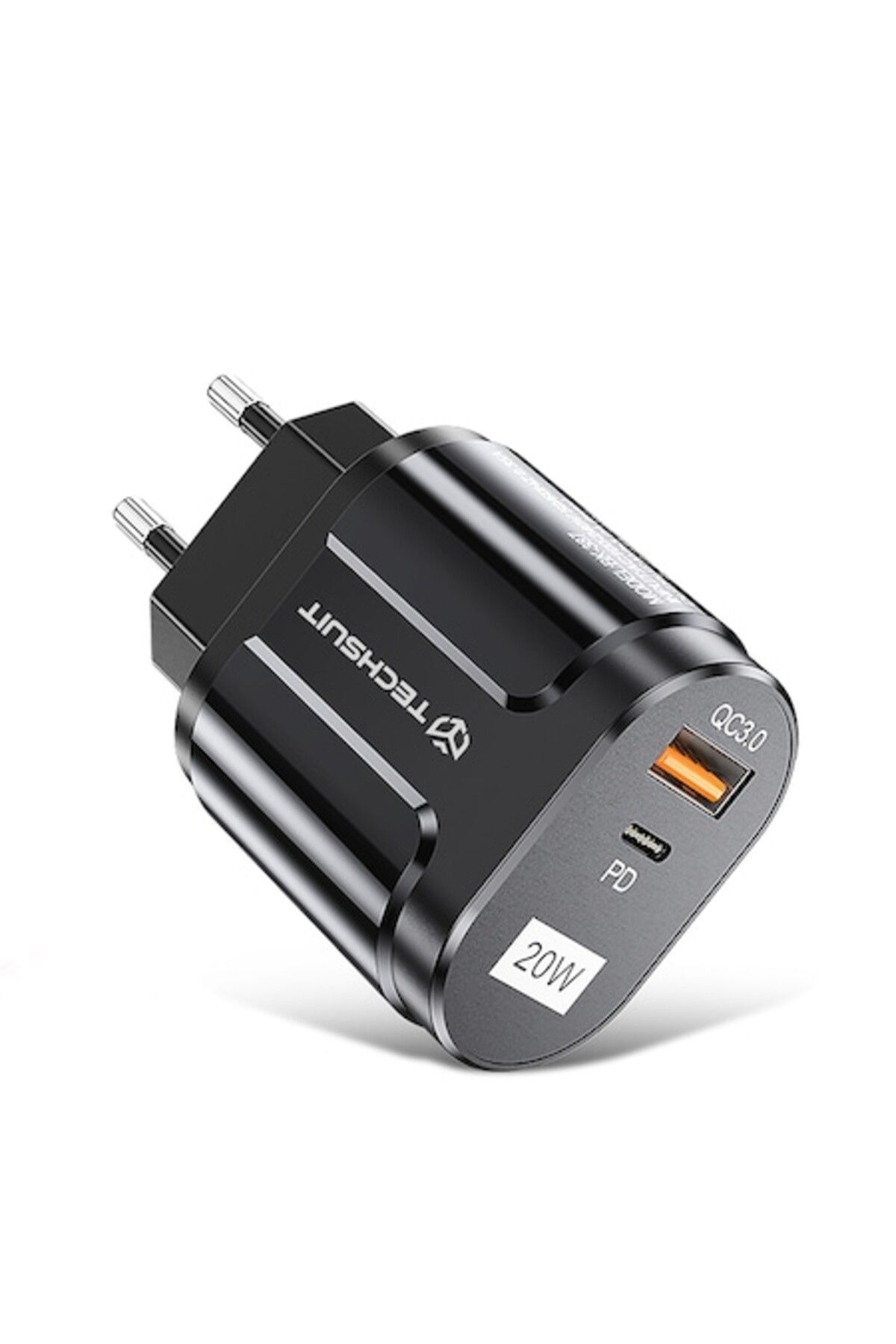 Techsuit-Încărcător USB-A QC 3.0, USB-C 20W - Premium (CHPD038) - Negru 1