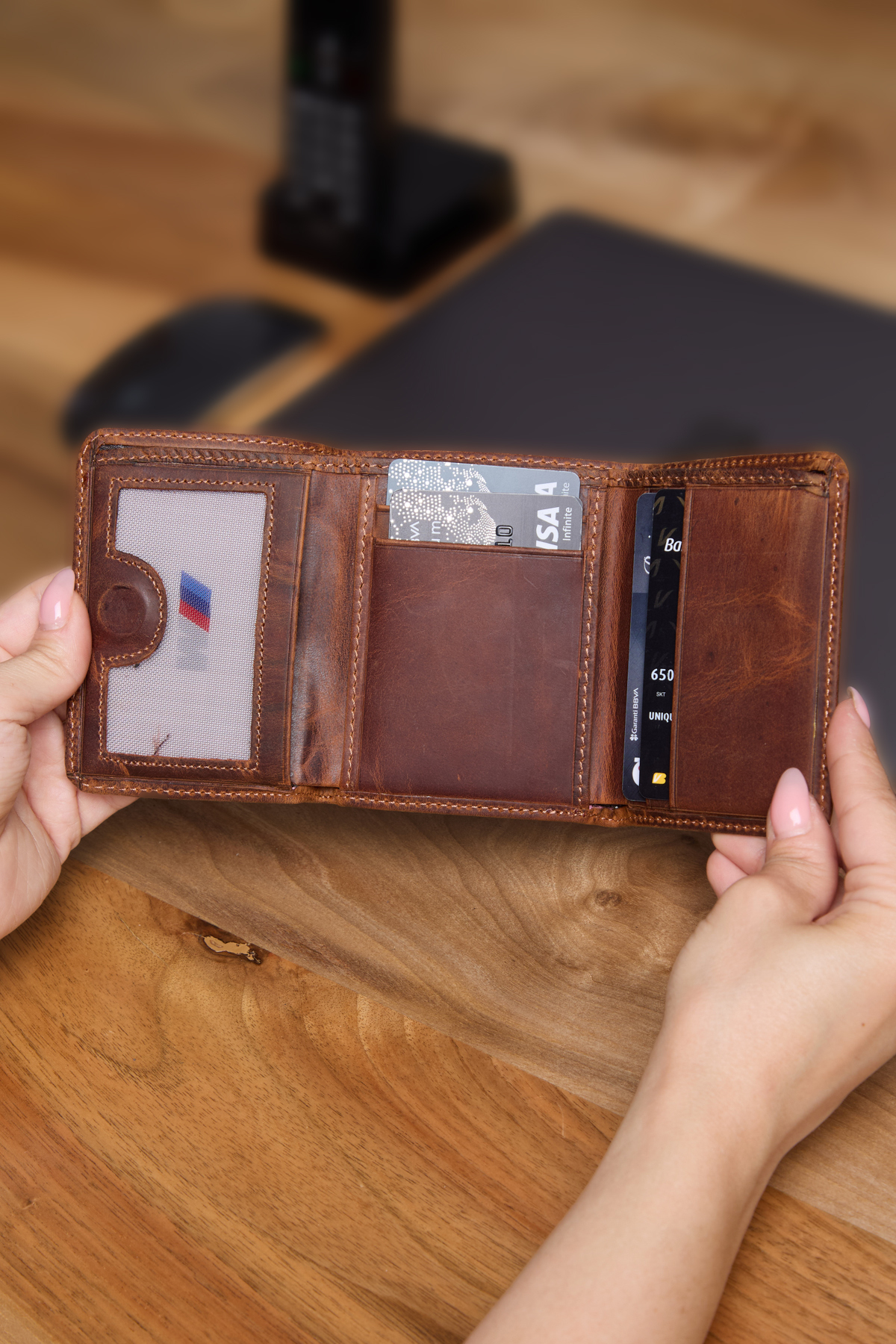 Milian's  3787 Hakiki Deri Dikey Mıknatıslı Unisex Cüzdan - Görsel 3