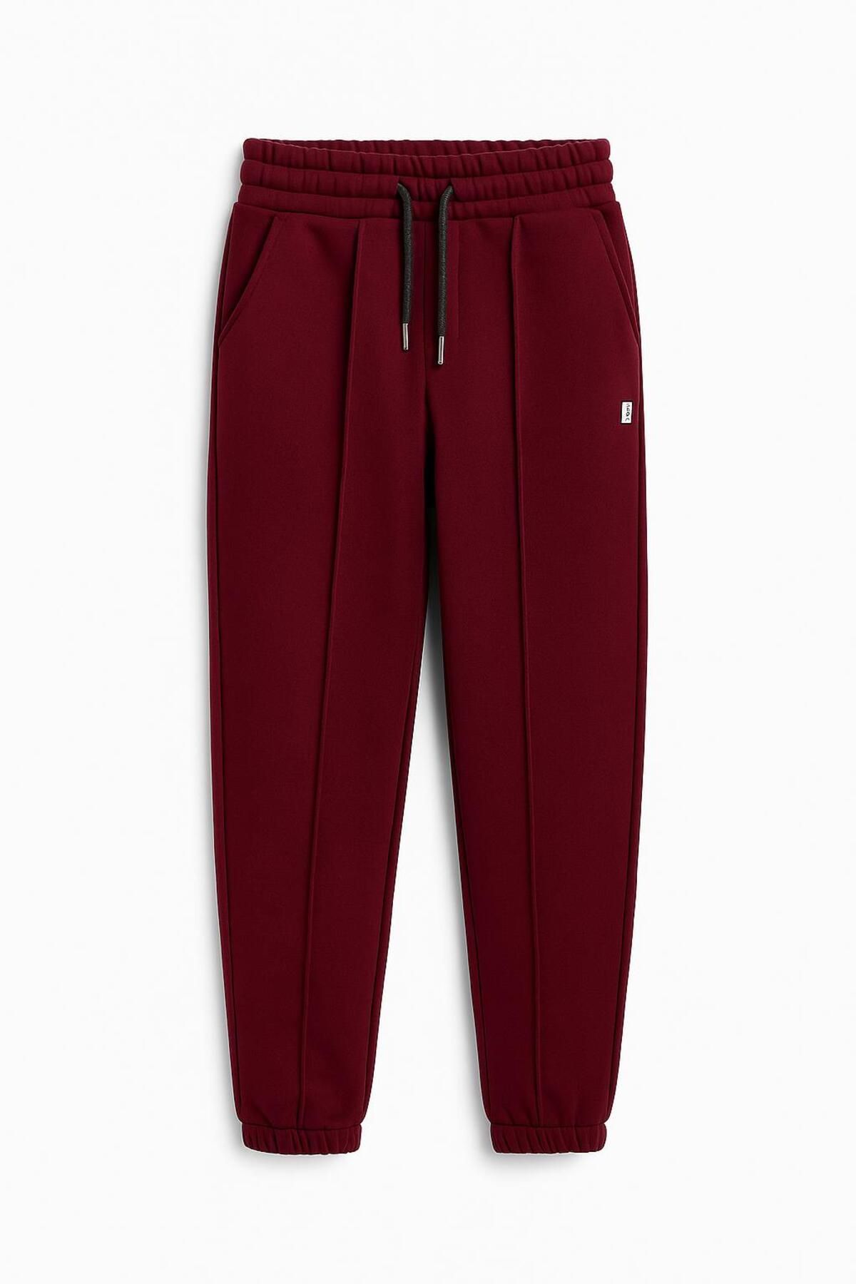 Perendi-Comfortable Unisex Children's Sweatpants with Elastic and Fleece Inside Pockets Claret Red 2