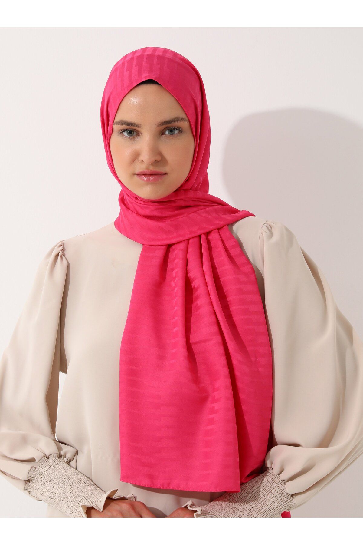 Tuva-Diamond Stripe Pattern Shawl - Fuchsia - 1