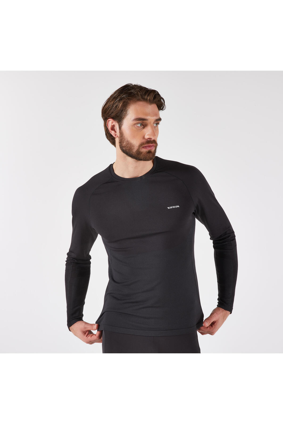 دکتلون تی شرت رانینگ آستین بلند مردانه Kiprun - مشکی - Kiprun Run 500