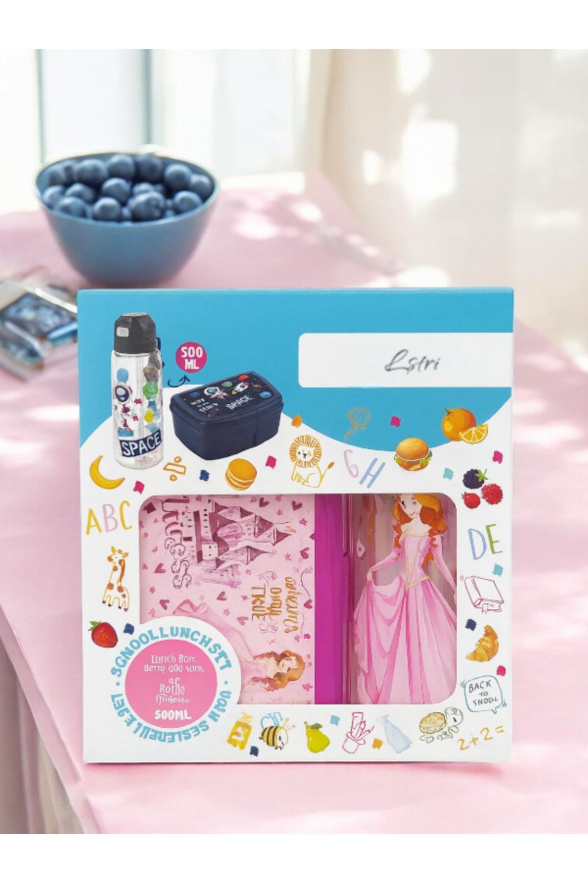 lstri-Set of 2 Princess Lunch Box - Lunch Box Water Bottle Flask 1