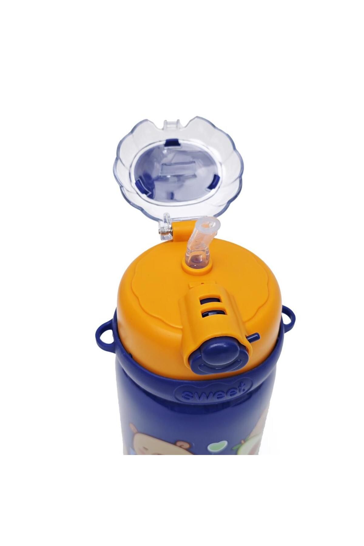 B4U-Kindergarten children's water bottle, bottle with pop-up flip-top lid with straw, with drawstring, navy blue 600 ml 8096 4