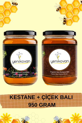 YENİKOVAN Çiçek + Kestane Organik Bal 950 Gram X2 Set