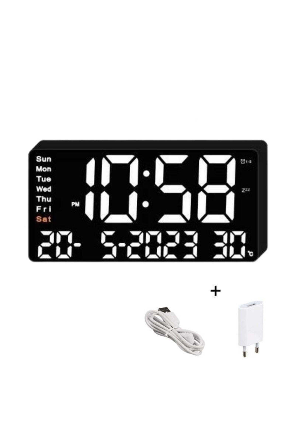 VTM-White Digital Table Clock with LED, Alarm, 3 Brightness, Calendar, Temperature, Snooze 1