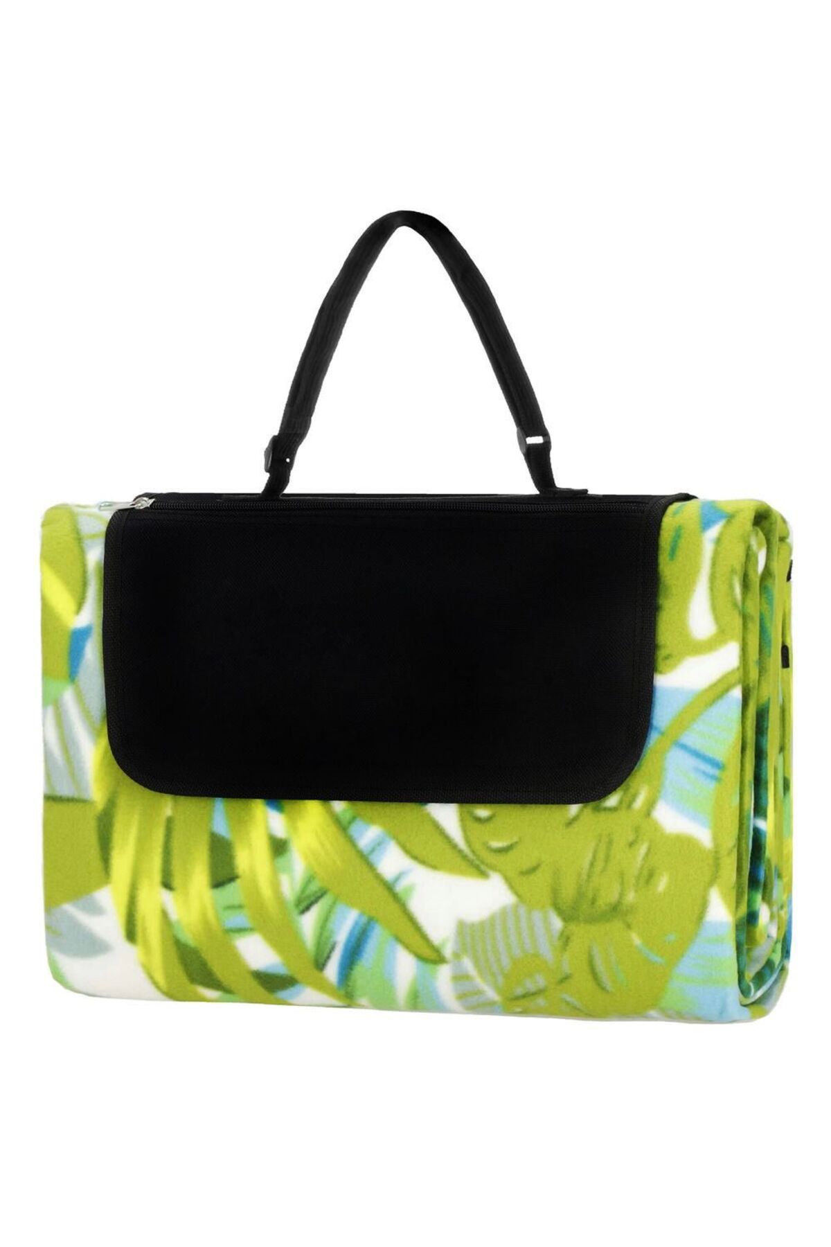 SERSIMO-Picnic or beach blanket, with insulating foil and handle, 200x200cm, leaf pattern, green 2