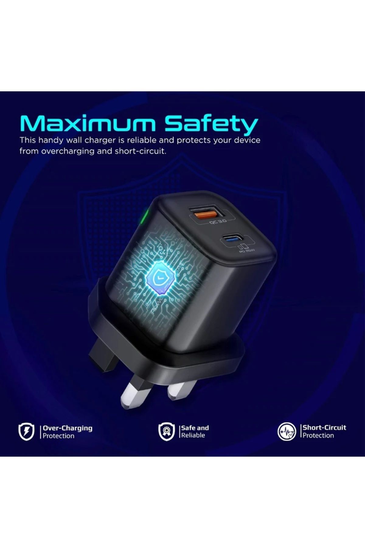 Promate-Ultra-fast Dual Port Ac Charger With 25w Power Delivery And Qc 3.0 5