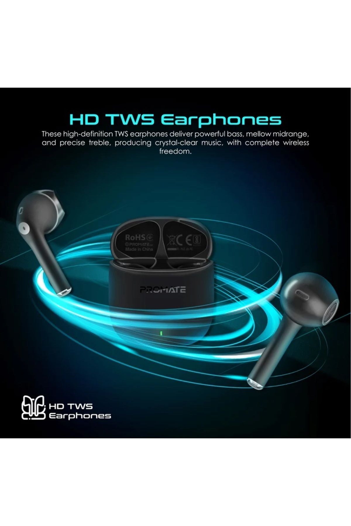Promate-High Definition ENC TWS Wireless Earbuds with IntelliTouch 5