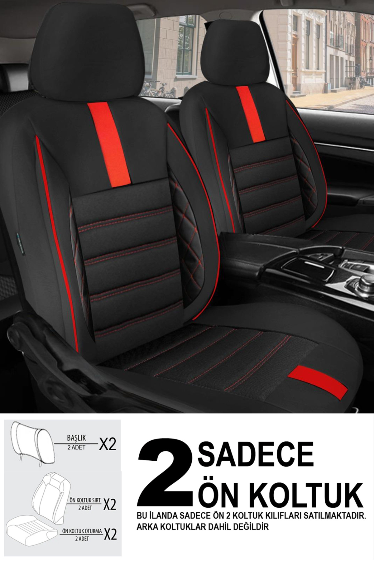 GM-DESIGN Oniks Kırmızı Tay Tüyü Ön 2 Oto Koltuk Kılıfı (Doblo Van-Panelvan 1+1-Fiorino-Combo)