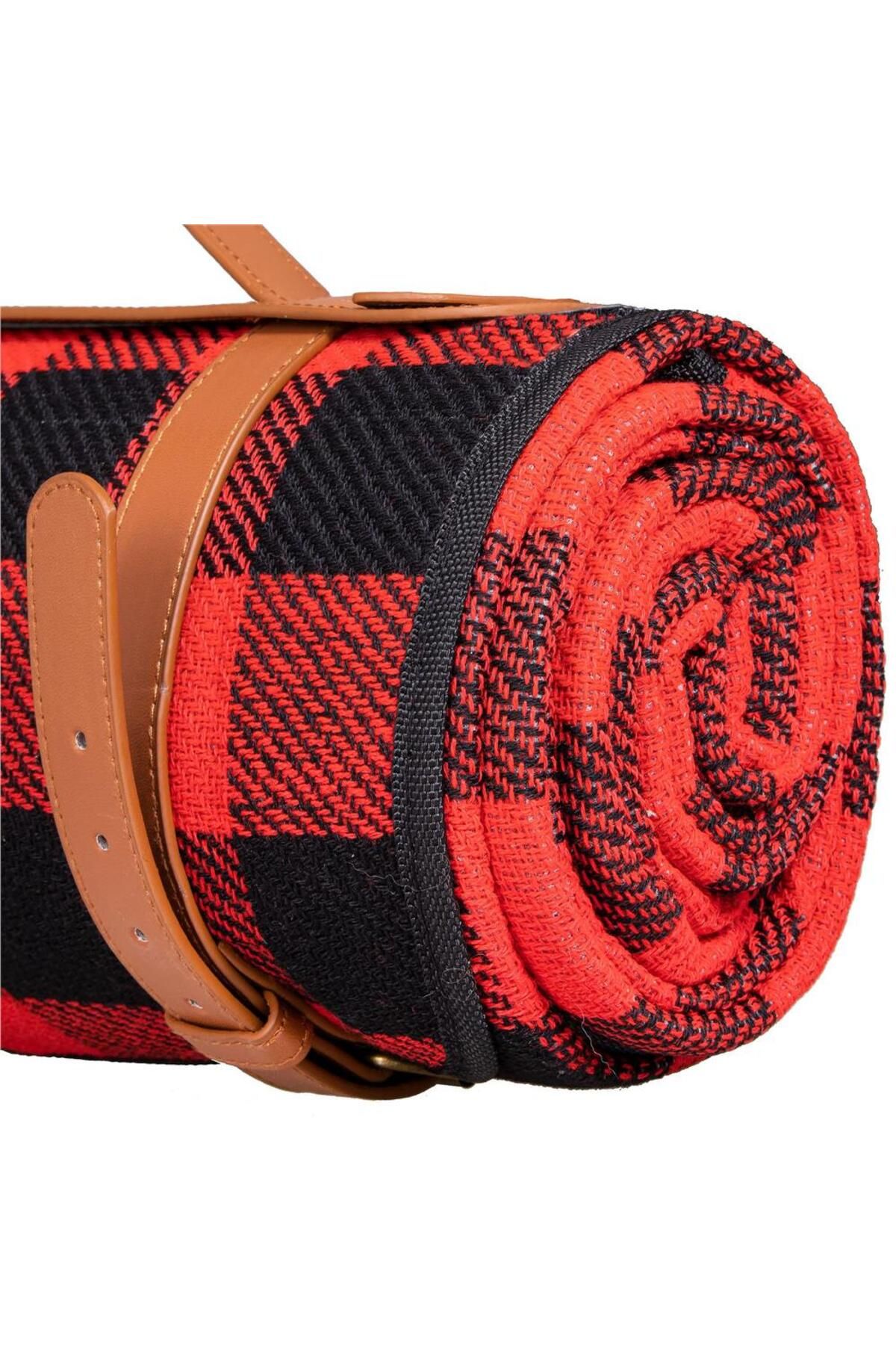 SERSIMO-Picnic or beach blanket, with insulating foil and handle, 150x200cm, red black 5