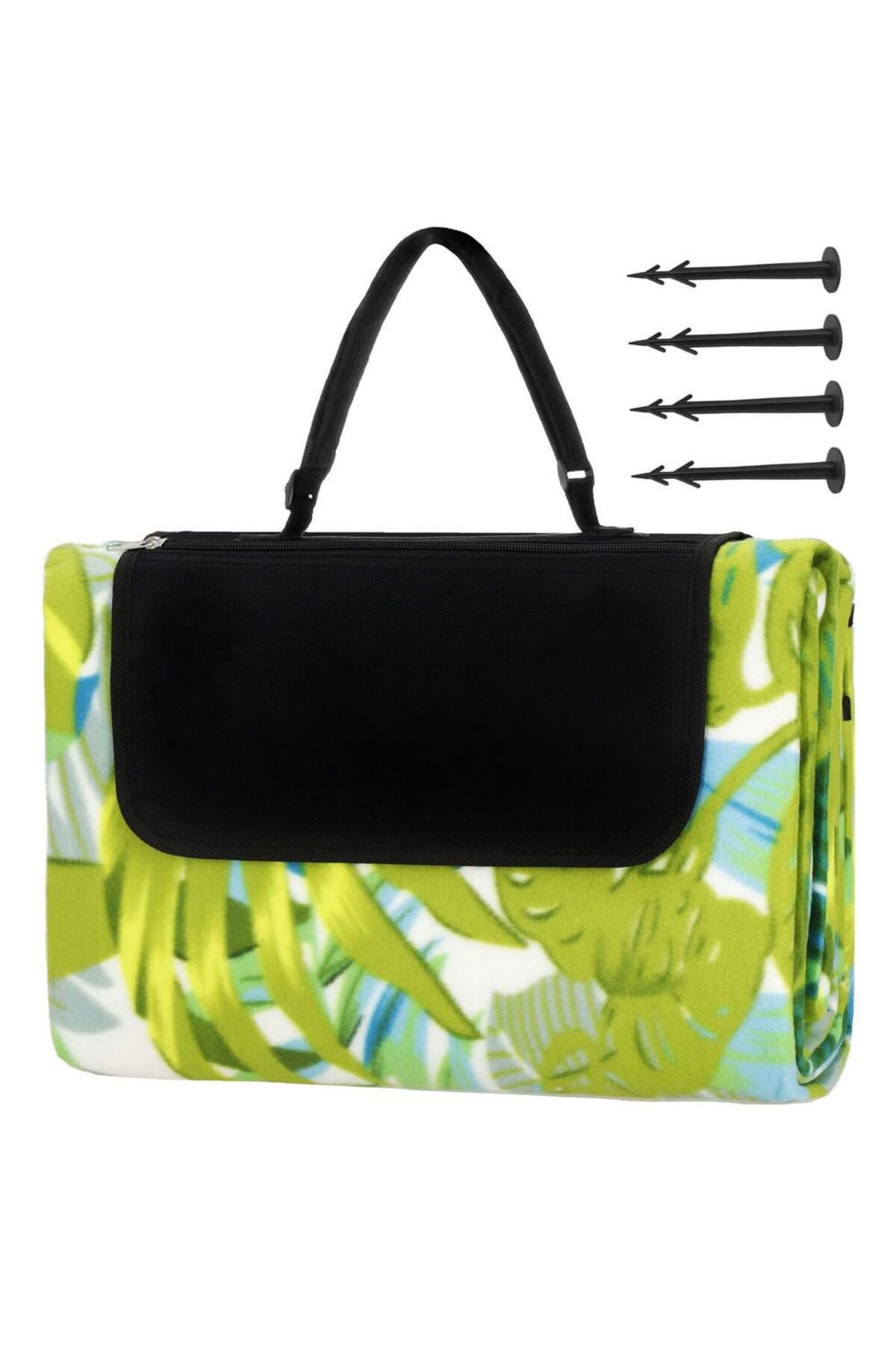 SERSIMO-Picnic or beach blanket, with insulating foil and handle, 200x200cm, leaf pattern, green 3