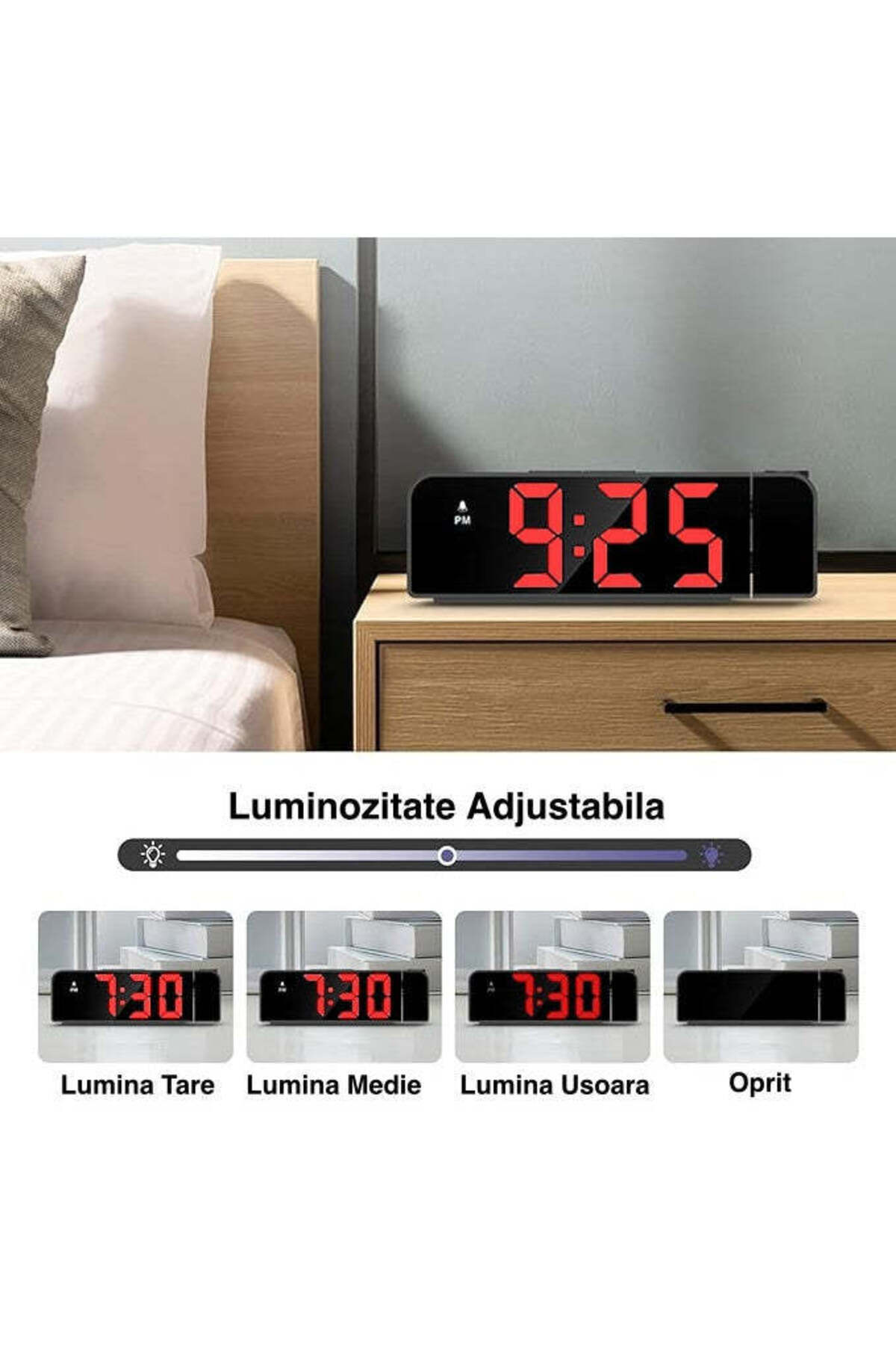 VTM-Red LED Digital Table Clock, 5M Projection, Temperature, Alarm, Snooze, Adjustable Brightness 4
