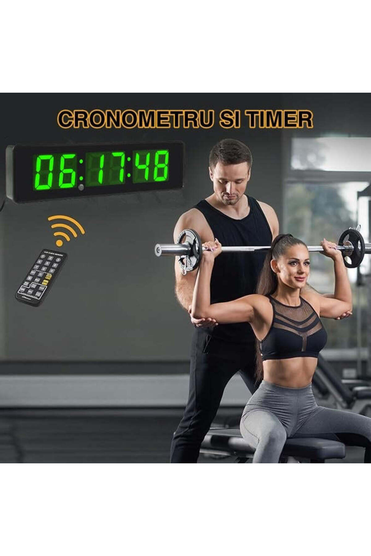 VTM-Green Digital Clock with LED, Stopwatch, Timer, Alarm, Adjustable Brightness, 34x9cm 2