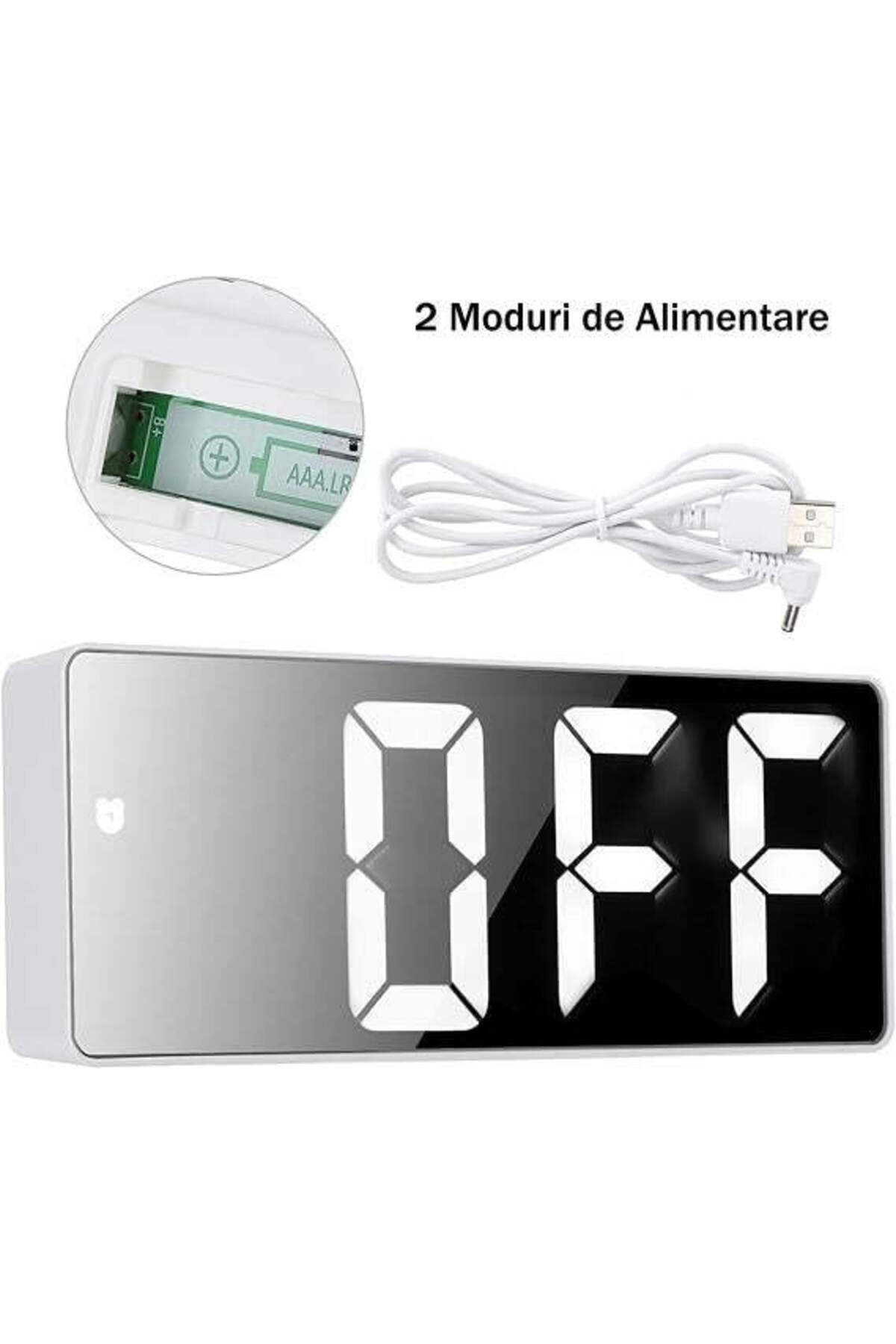 VTM-White Digital Clock with White LED, Alarm, Thermometer, Voice Control, Adapter Included 3