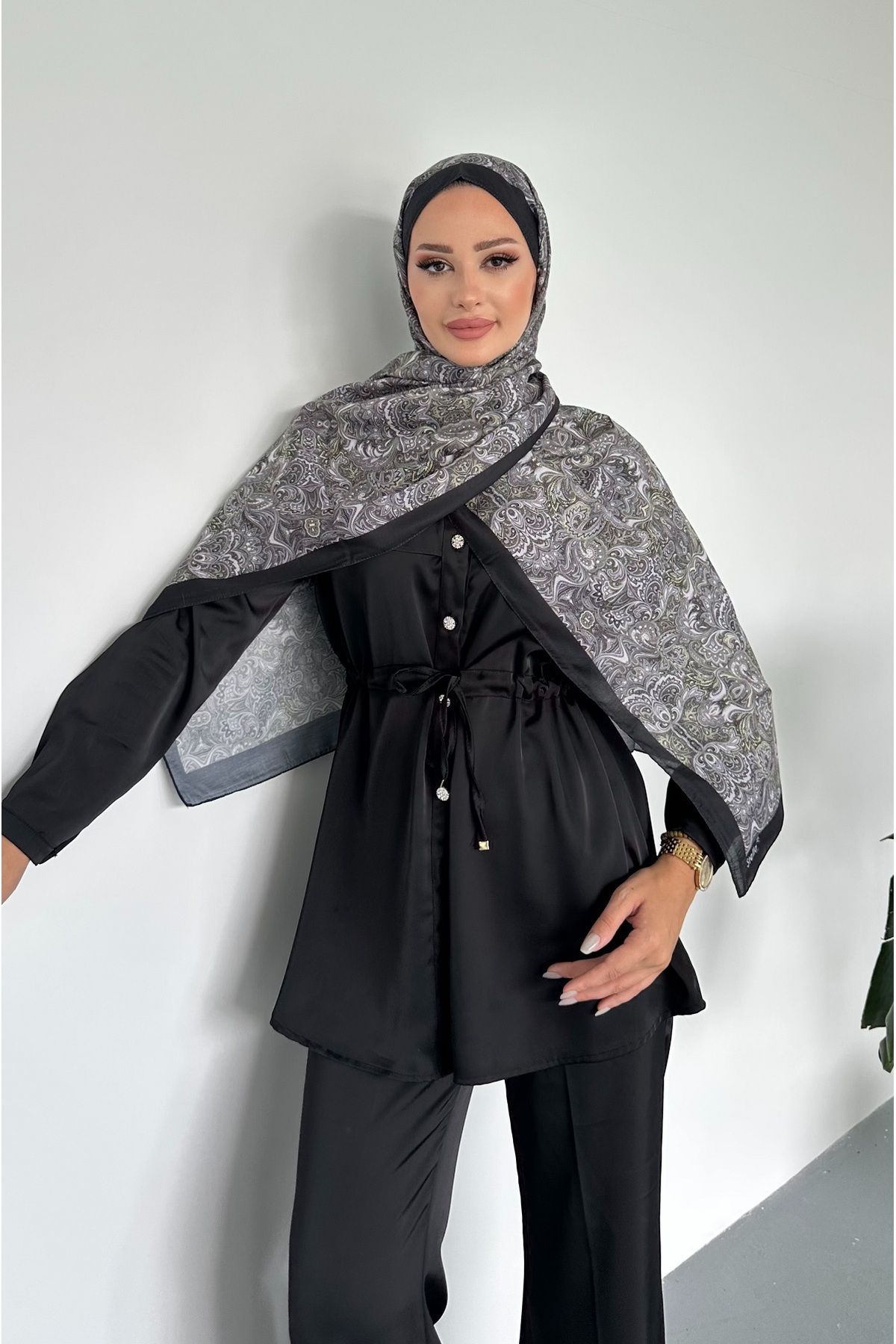 Stella Eşarp-Ethnic Retro Pattern Black Color Cotton Soft Shawl 3
