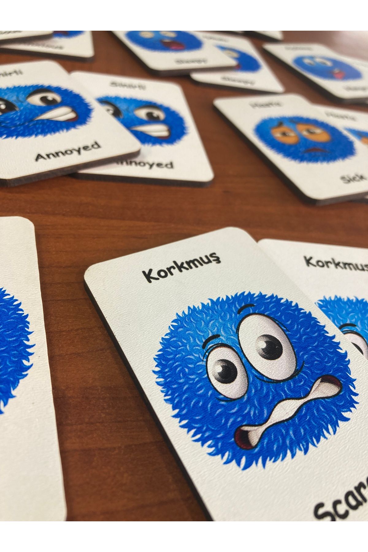 Leelii Tasarım-Cute Emotion - Facial Expressions Wooden Memory Matching Cards Turkish - English Memory Game 3