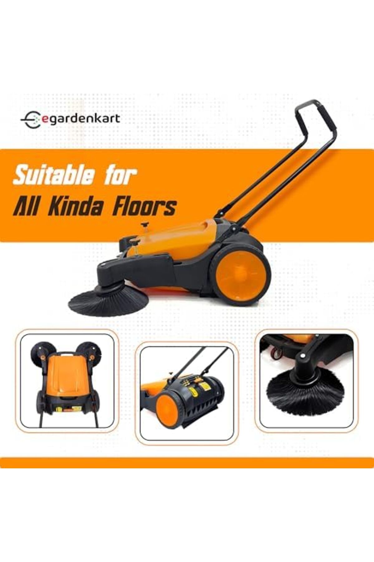 Egardenkart-, Walk-Behind Outdoor Hand Push Sweeper - 10.5 Gallon Capacity, 31" Sweeping width, Sweep 8