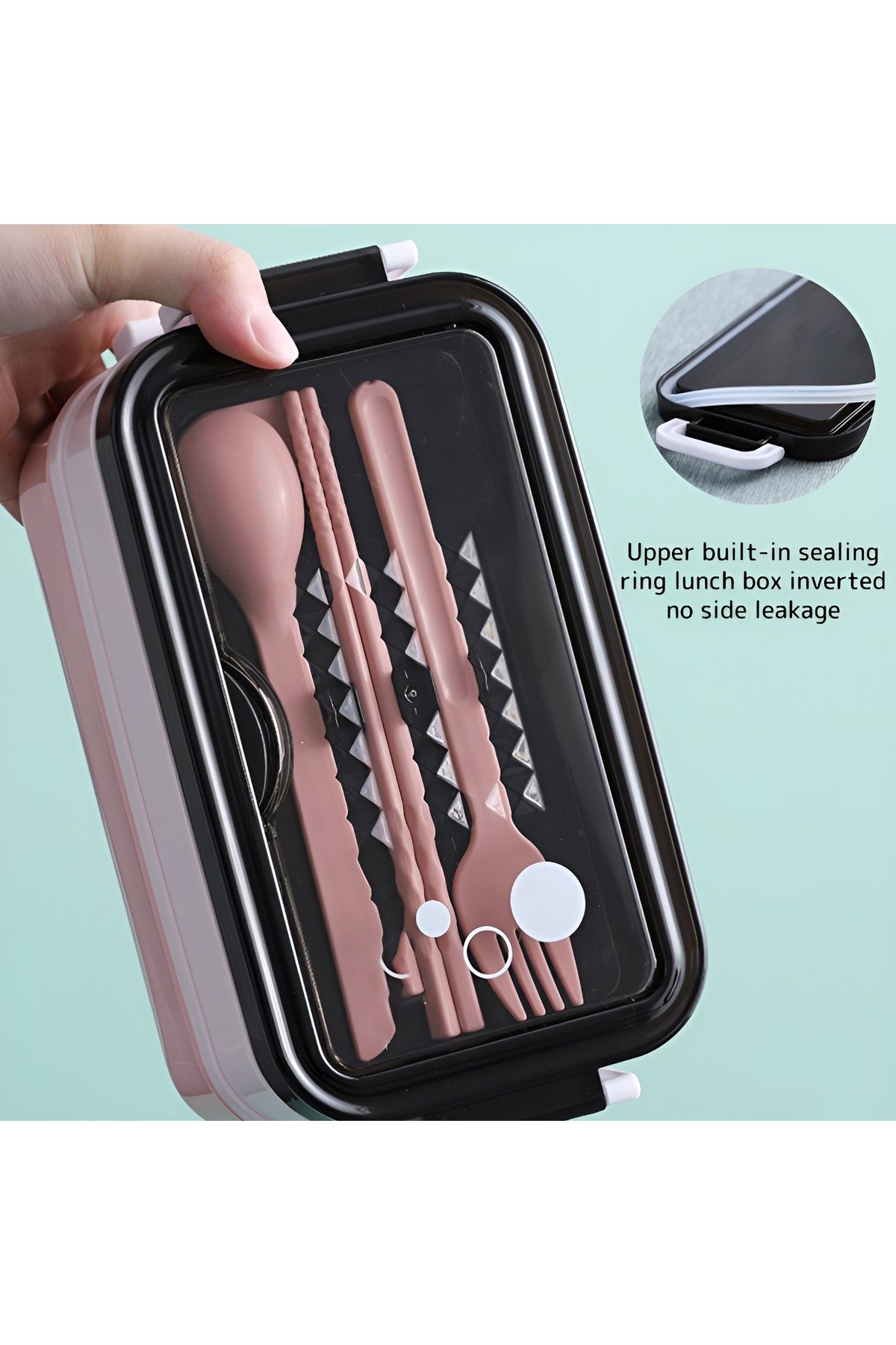 Cozy Nest-Bento Lunch Box for Adults & Kids 2 Compartments and Divider with Cutlery Set for School & Work 6