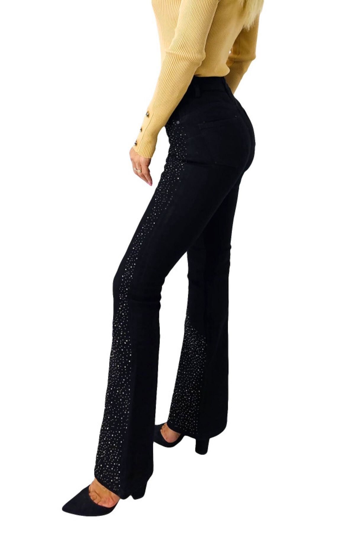 FashionForYou-Diamonds flared jeans, with sequins and push up effect, Black, M 7
