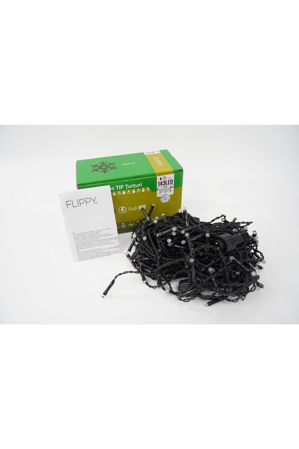 Teo-Sectiune Instalatie de Craciun, , Tip Turturi, 5 m, 143 LED-uri, cu Flash, Fir Negru, Lumina Alb R 4