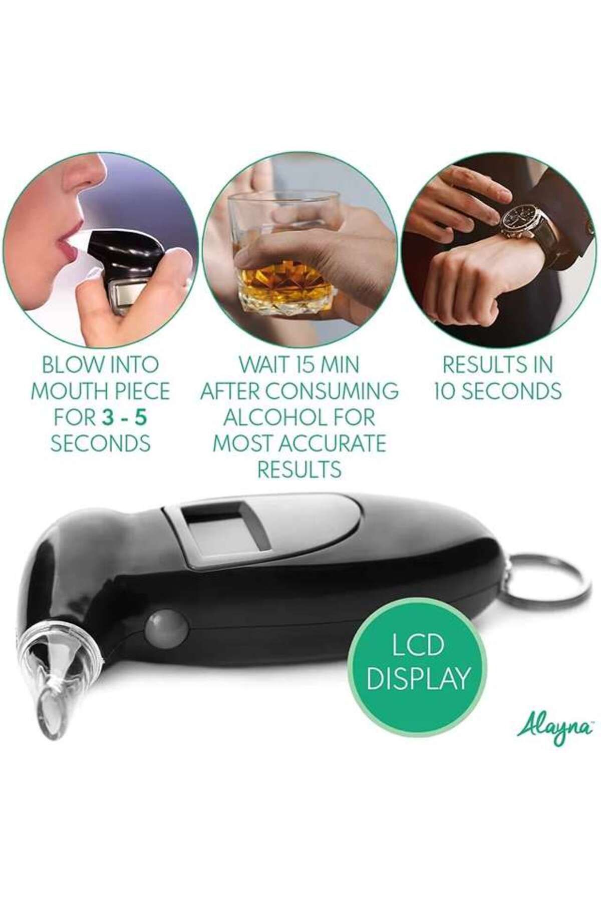 DAR-Breathalyzer with LCD Display, Memory Function, Automatic Alarm, Range 0.01–0.19% BAC 126-23 3