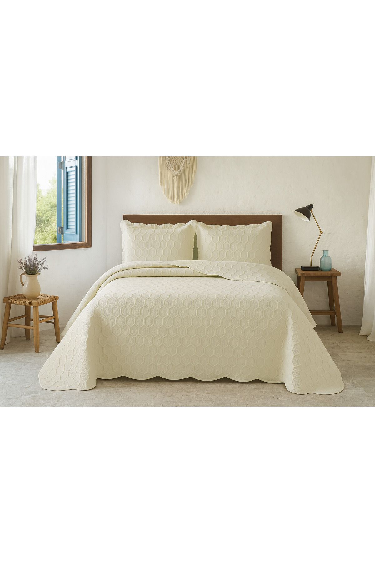Evimcim-Double Bedspread Set with Flounced Edge 260X240 cm and 2 Cases 50X70 cm 1