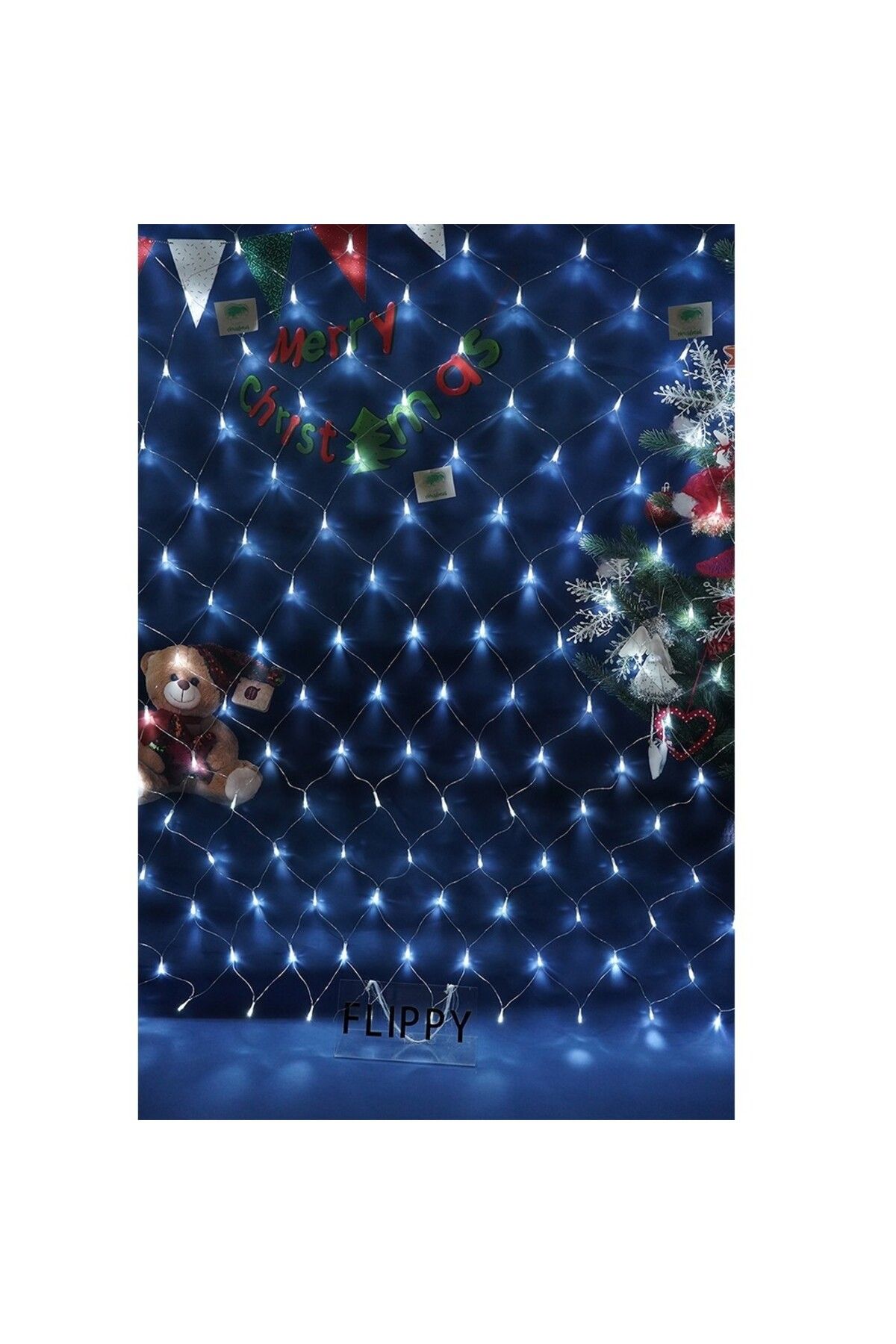 Teo-Instalatie Craciun, Tip Plasa, 1 m x 3 m, 160 LED-uri, Alb rece, 8 jocuri de lumini, Transformator c 5