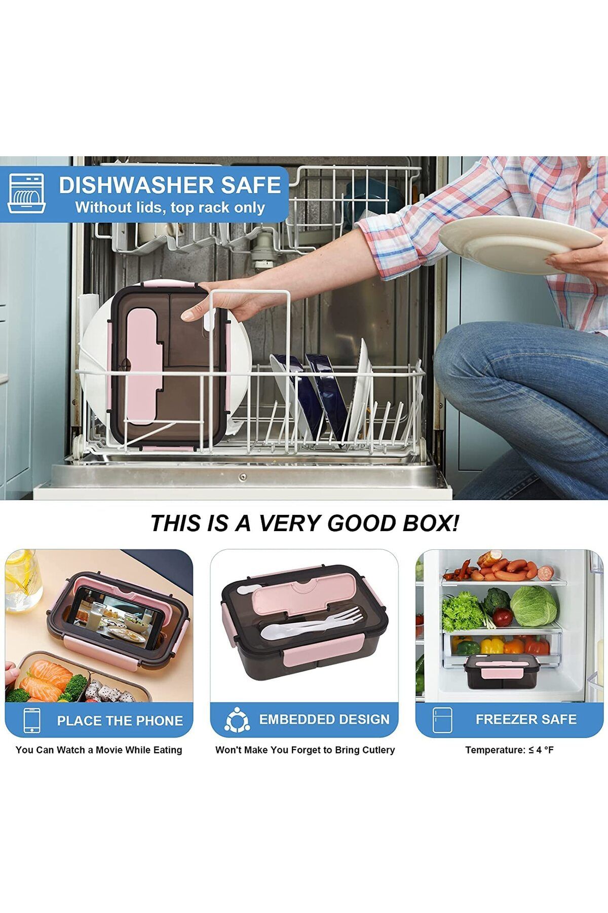 Cozy Nest-Lunch Box with 3 Compartments 1500ml Meal Prep Container for Adults & Kids with Spoon & Fork 7