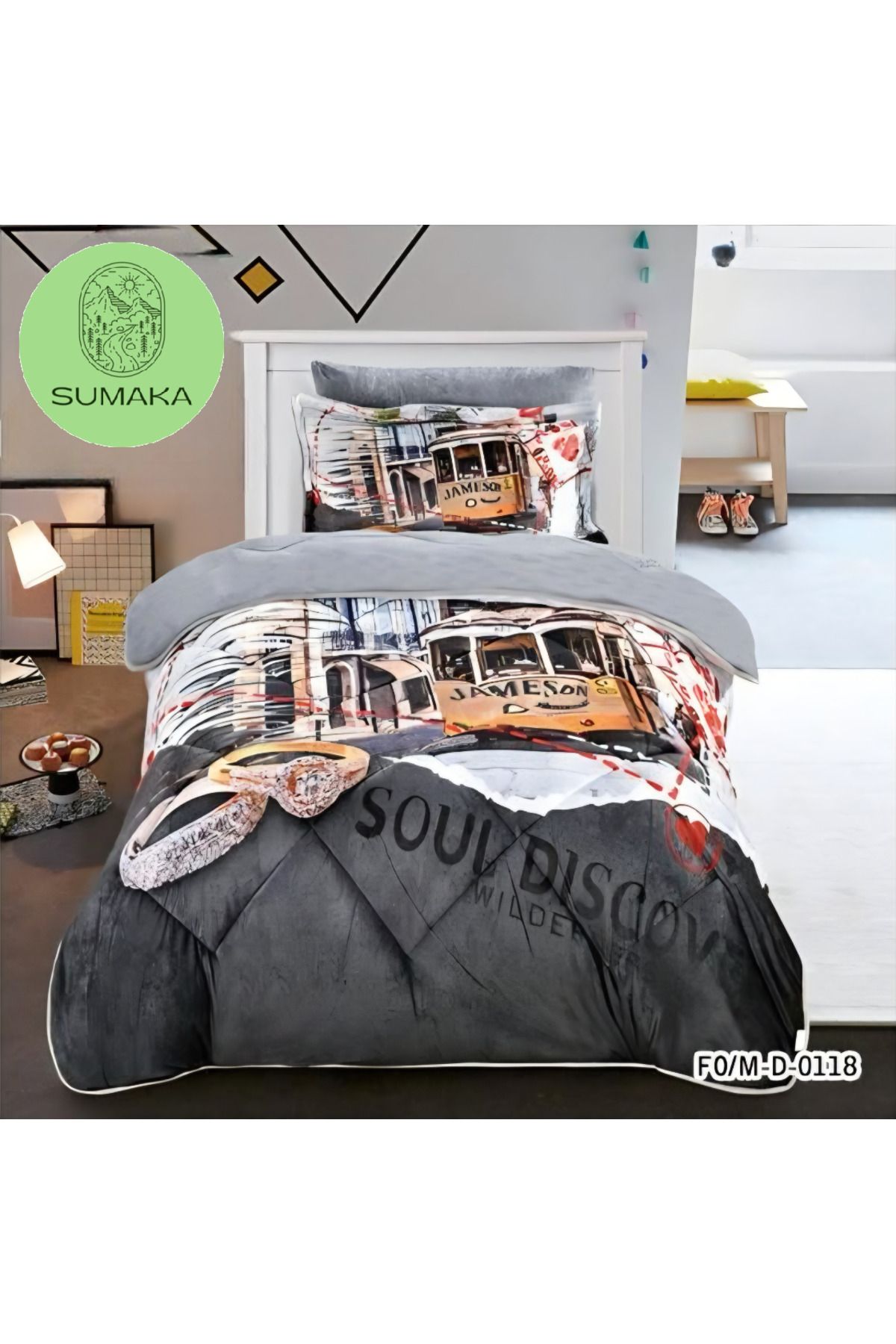 SUMAKA-Kids Bedspread - Jameson S.D.W - Set of 4 Pieces Print Quilt (comforter) Set - Velvet Lined with Fur 1
