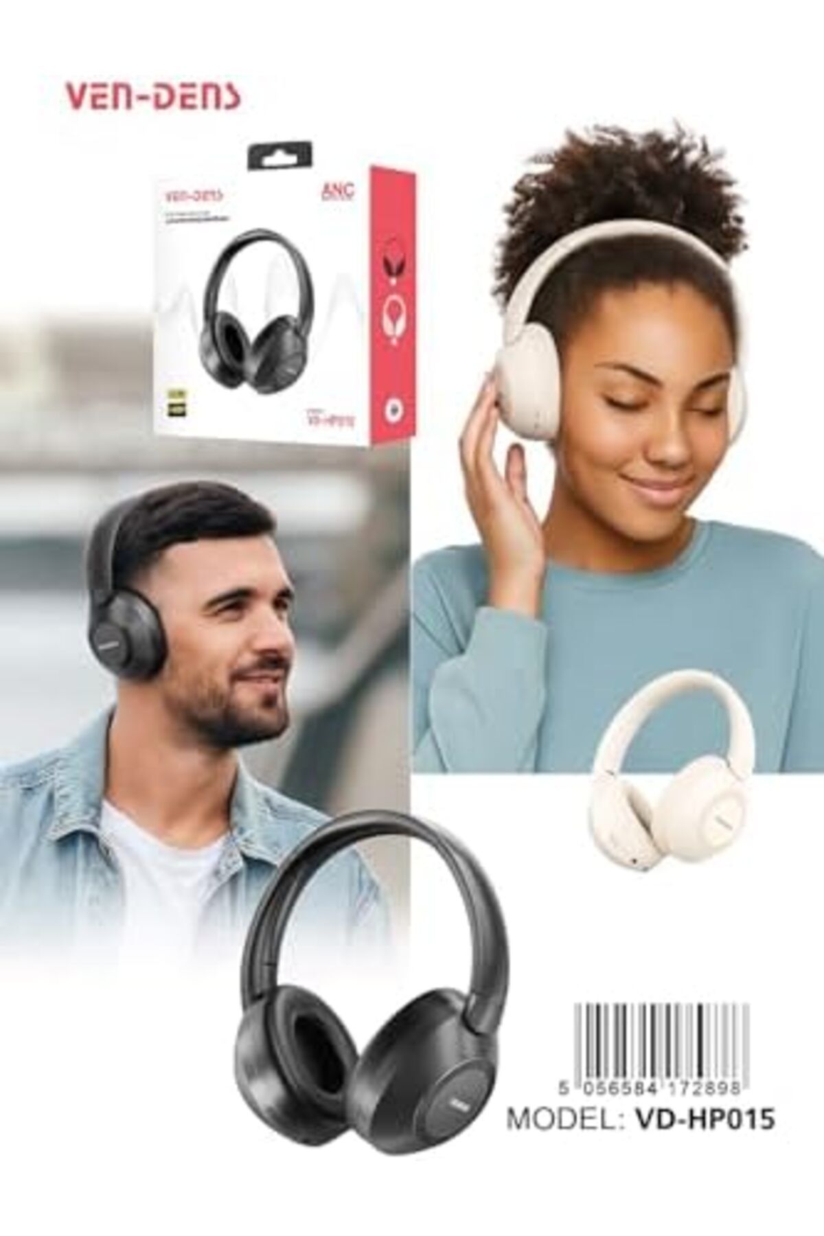 VEN-DENS-Wireless Bluetooth Headphones with Noise Cancellation, Hi-Fi Sound, Built-in Microphone, Co 4
