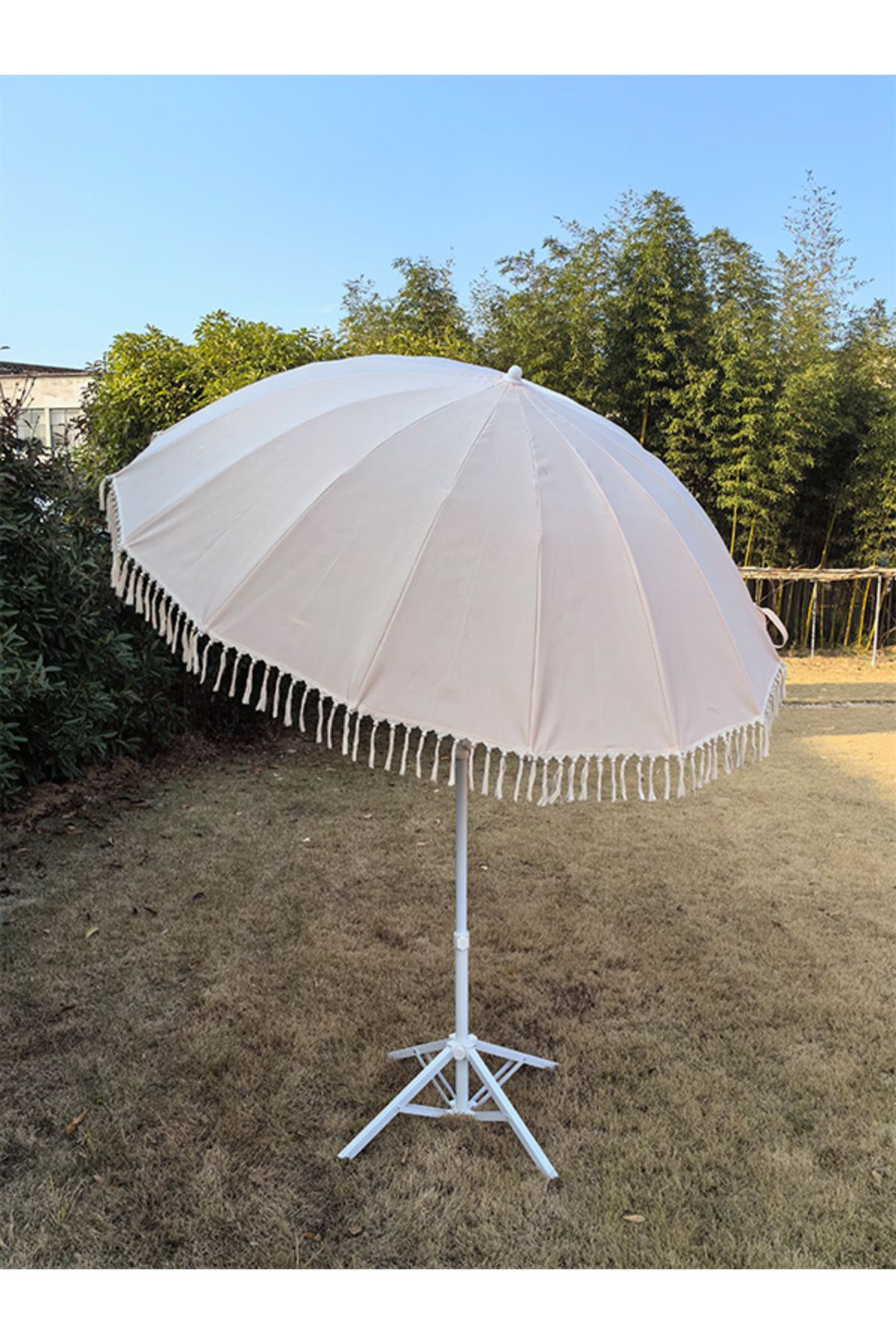 TWT-Fringe Tassel Detail Tilt Mechanism Parasol with Base 2.2m 3