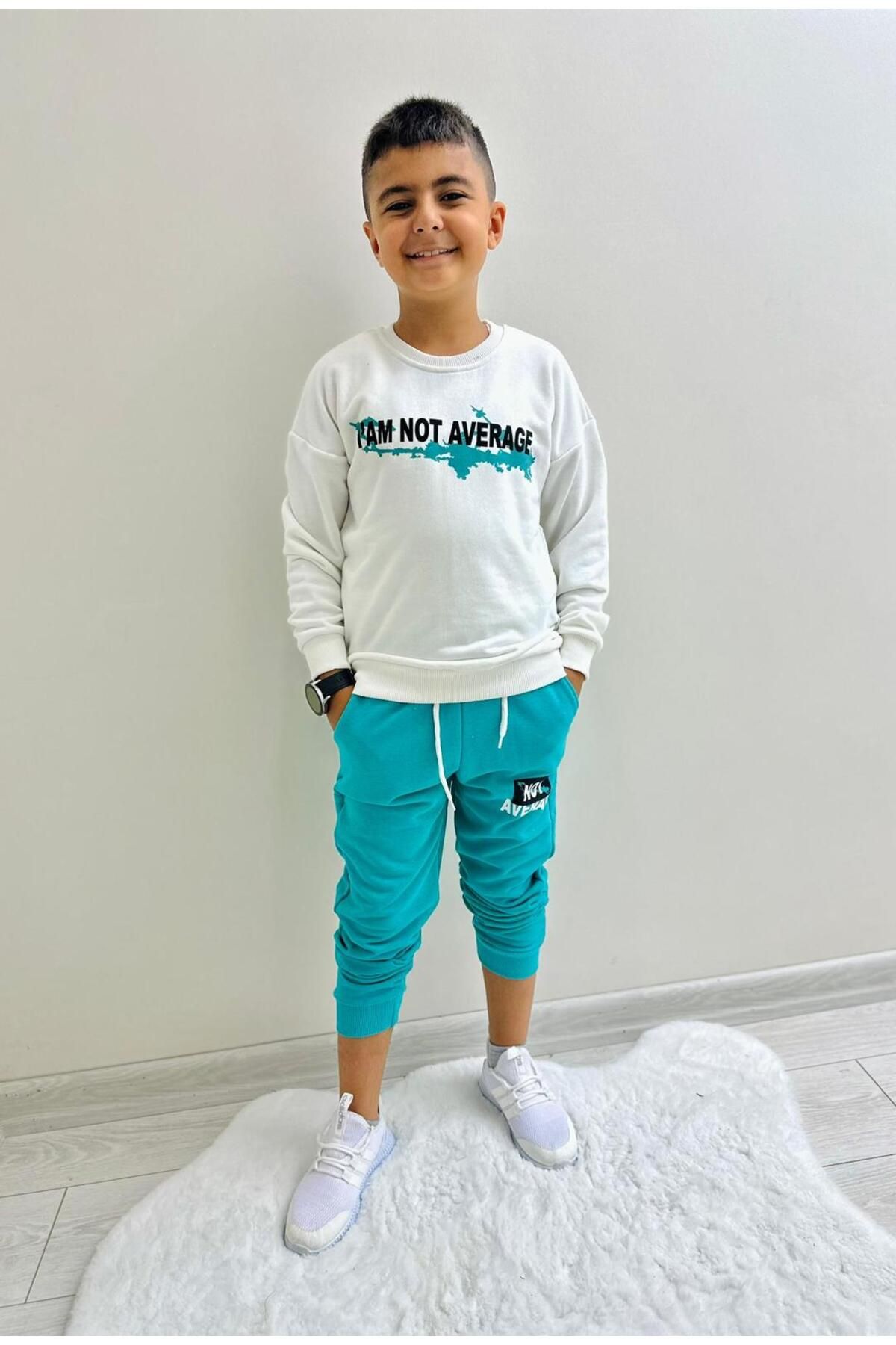 herkesemoda-I'Am Not Average Text Detail Printed Unsharded 3 Thread Boy's Suit 1