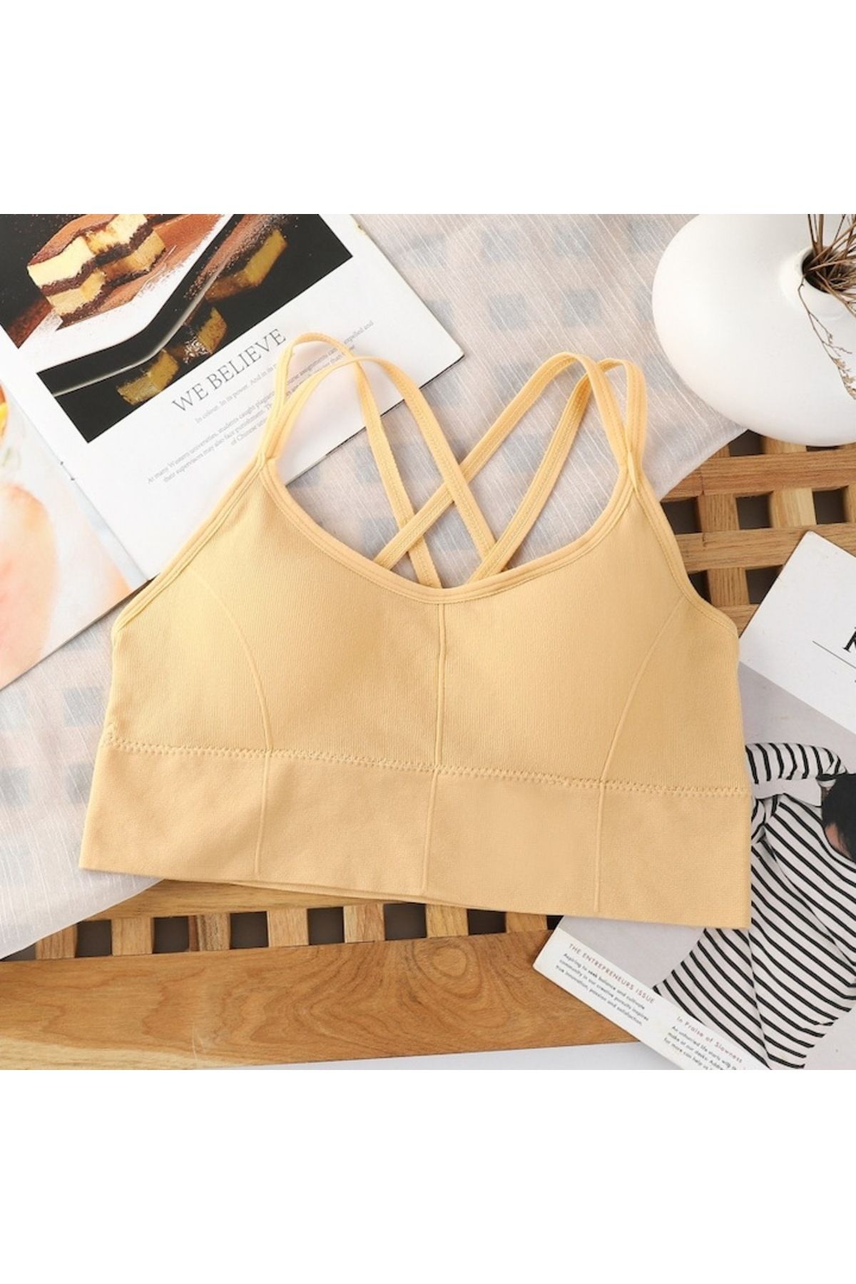 Mixbo-- Gym bra, with straps and bare back, seamless, Push Up model, universal size 3