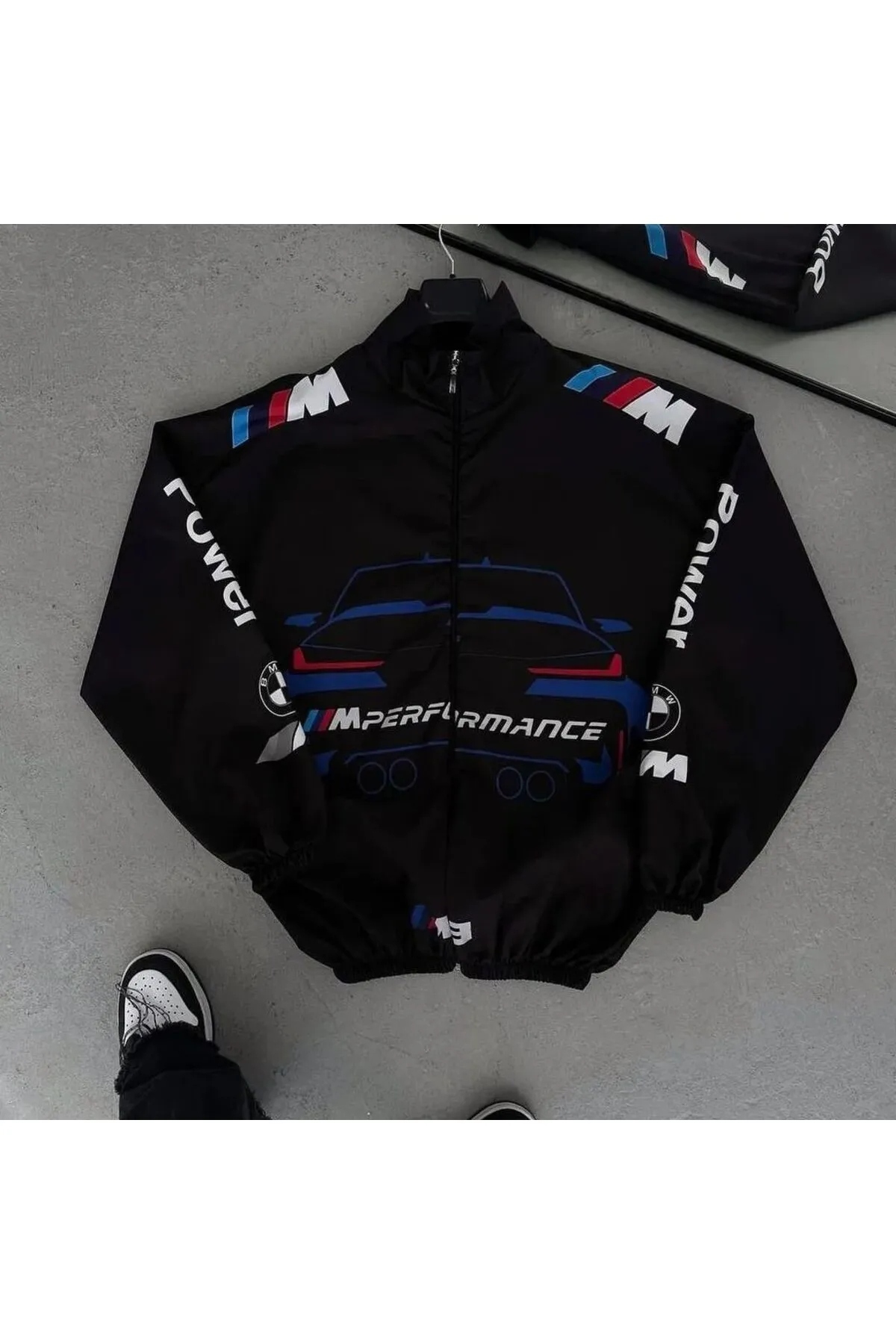 ژاکت نازک بارانی بادگیر آبی سرمه‌ای طرح BMW M3 Unisex Parachute Fabric Oversize Digital Print — آبی LSHNBMW1 — تصویر 3 از 6