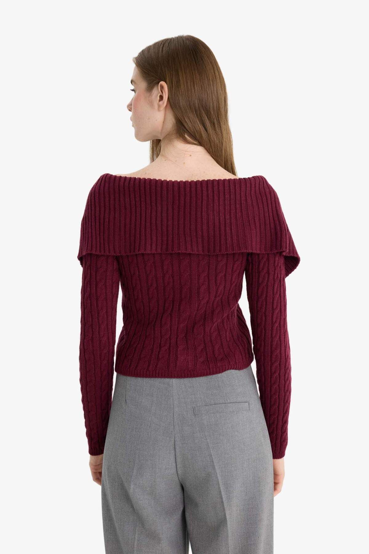 DeFacto-Regular Fit Open Shoulder Cardigan E8263Ax25Wn 6