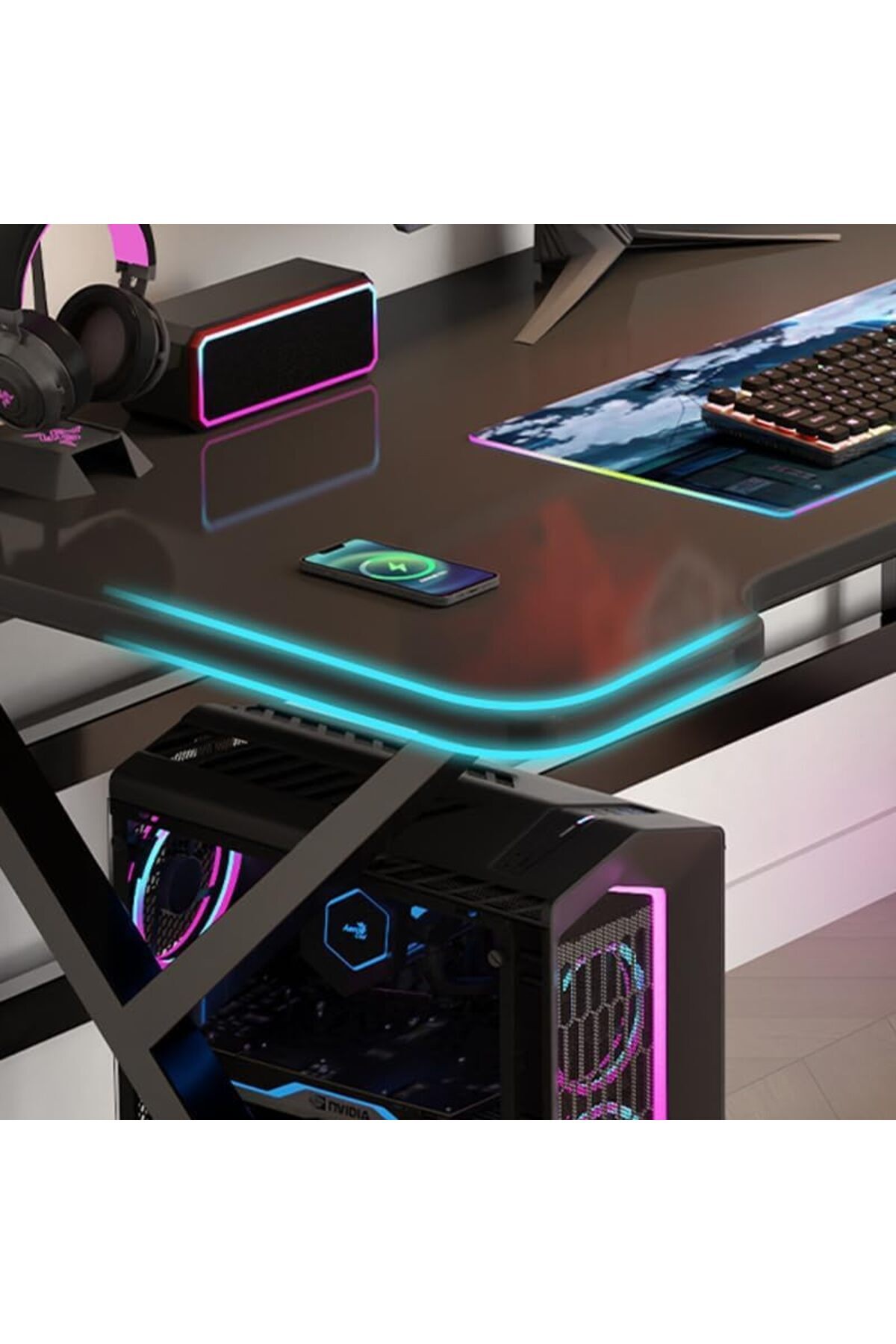 AGD-Gaming Computer Desk in K-Shape by AGD, 100 cm, Black 8