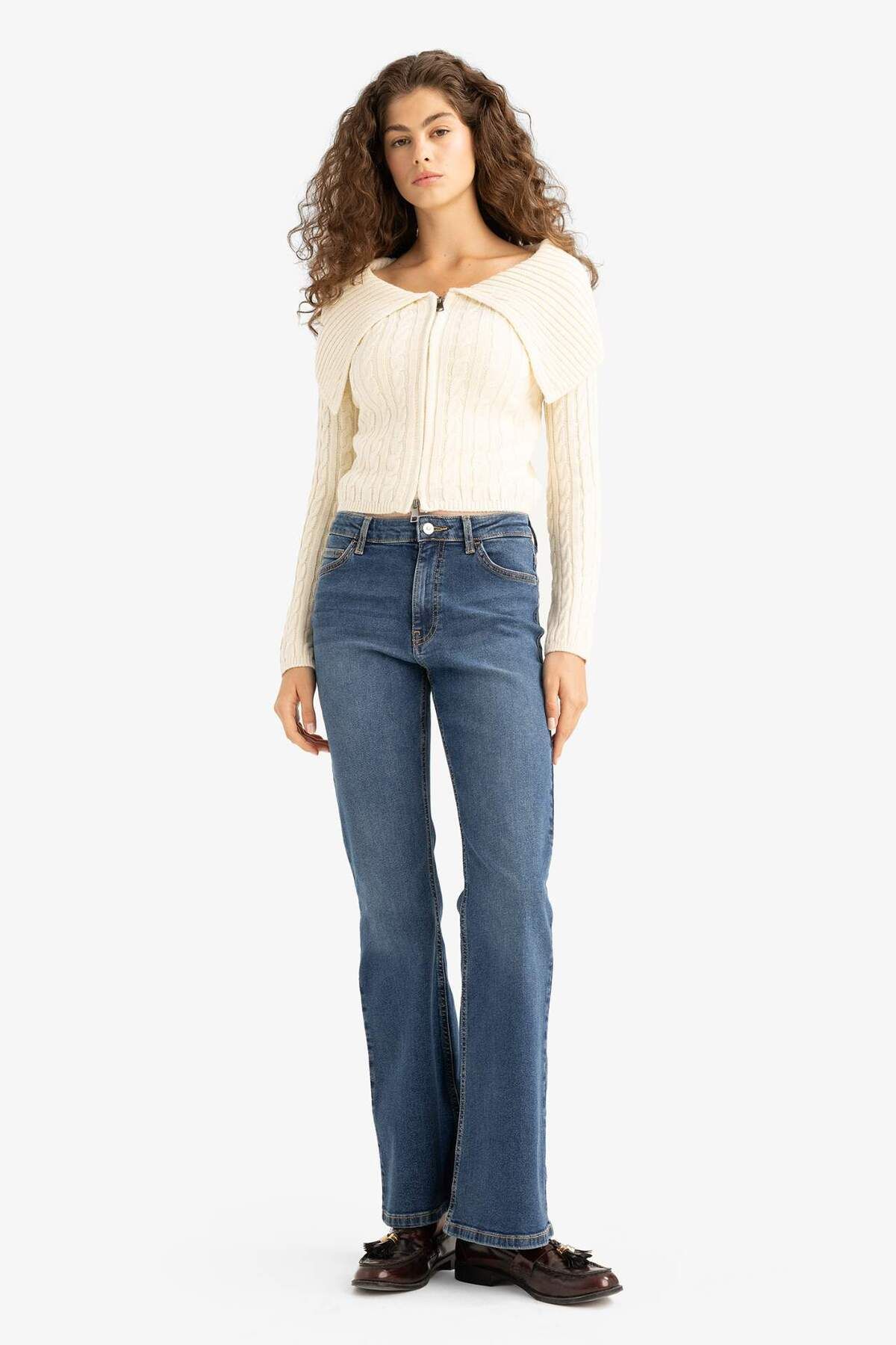 DeFacto-Regular Fit Open Shoulder Cardigan E8263Ax25Wn 2