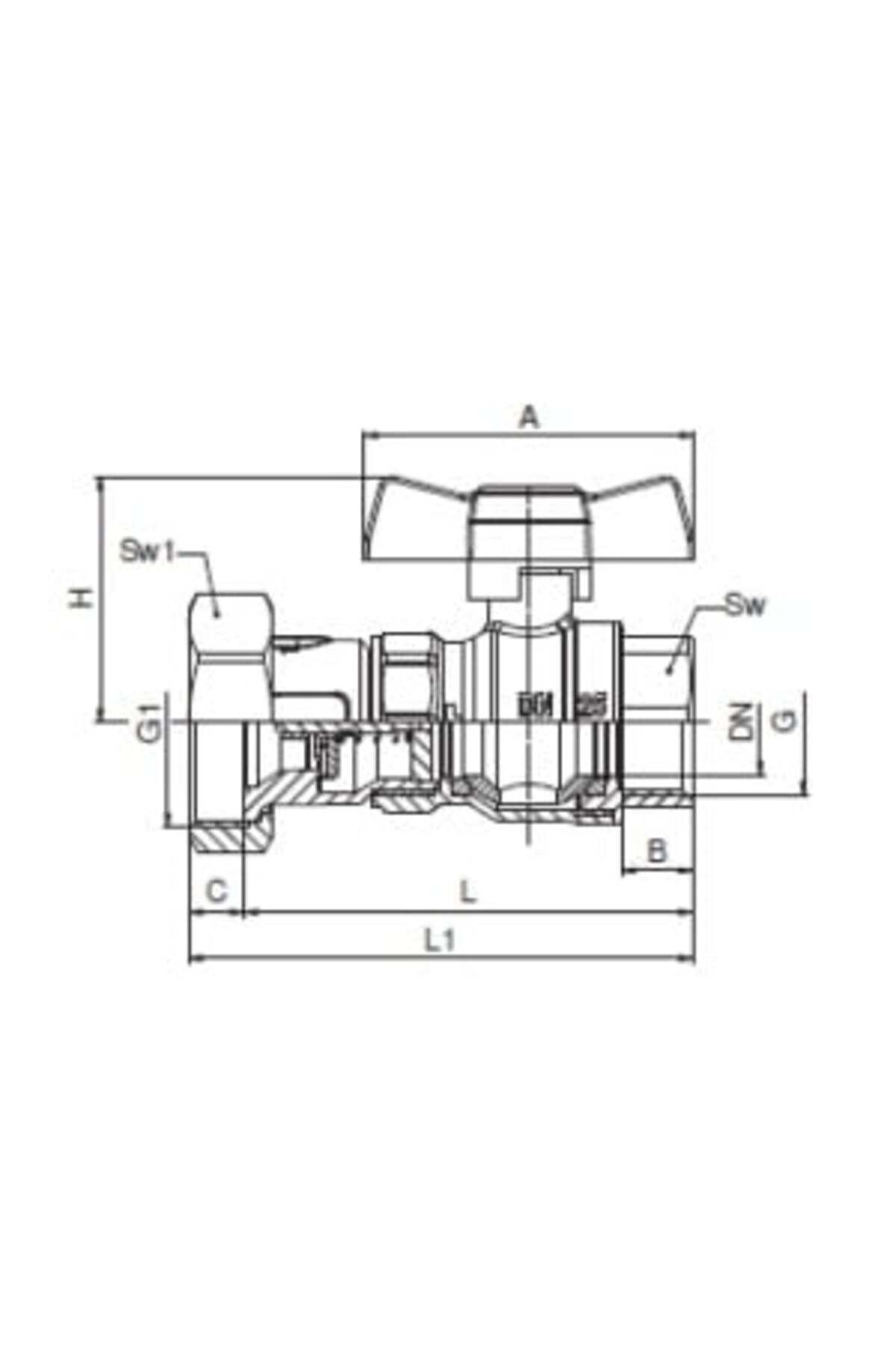 Herz-Ball Valve with Union Nut, FI-FI Ø 1" No. 2, with Check Valve, PN 16, Butterfly Handle 3