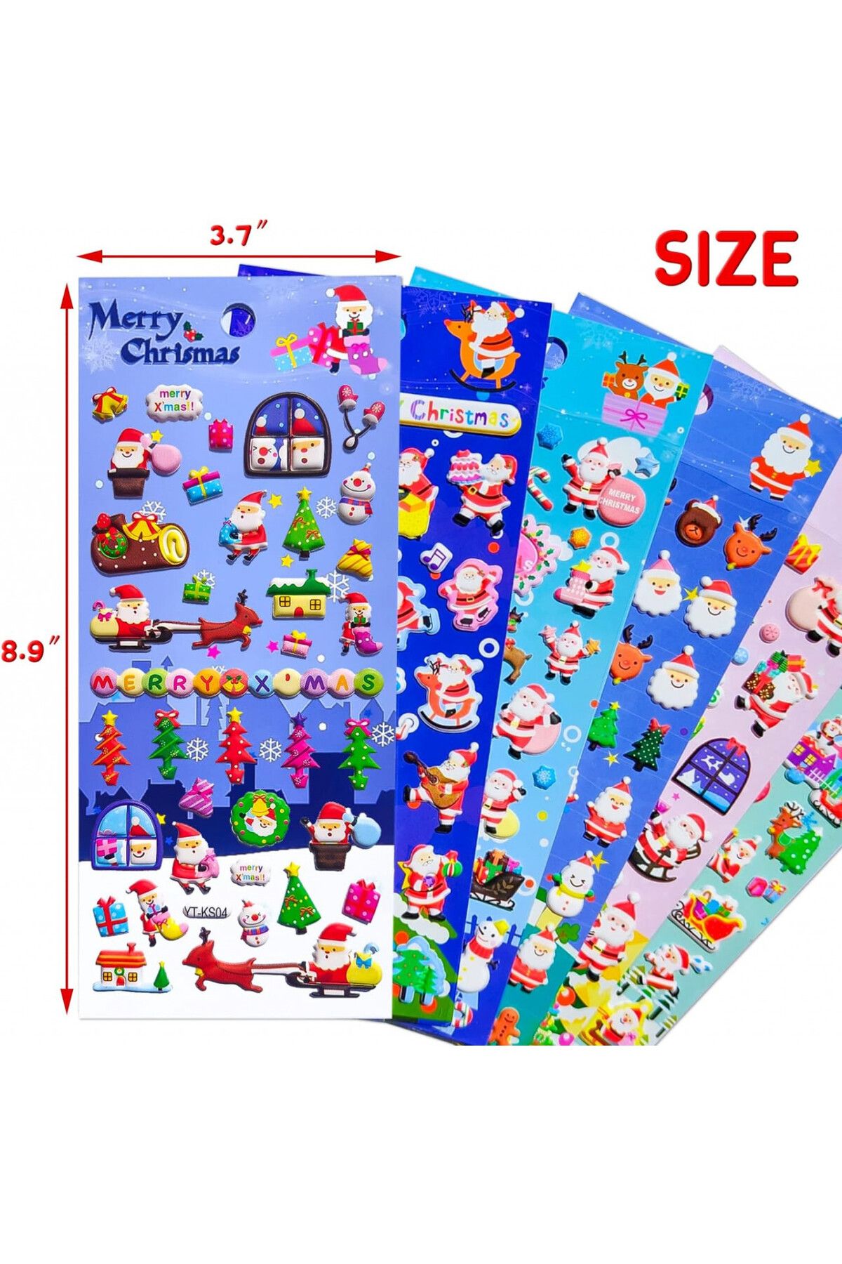MOKIU-Set of 8 sheets of Christmas stickers, PVC, multicolor, 22 x 10 cm 2