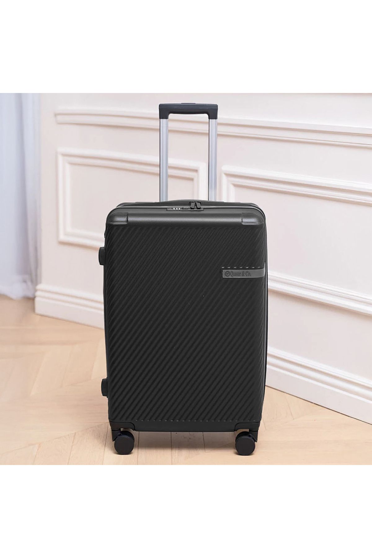 Quasar & Co.-Set of 3 trolleys S/M/L, suitcases, luggage with lock, telescopic handle, suitcases with 4 double wheels, ABS, black 3