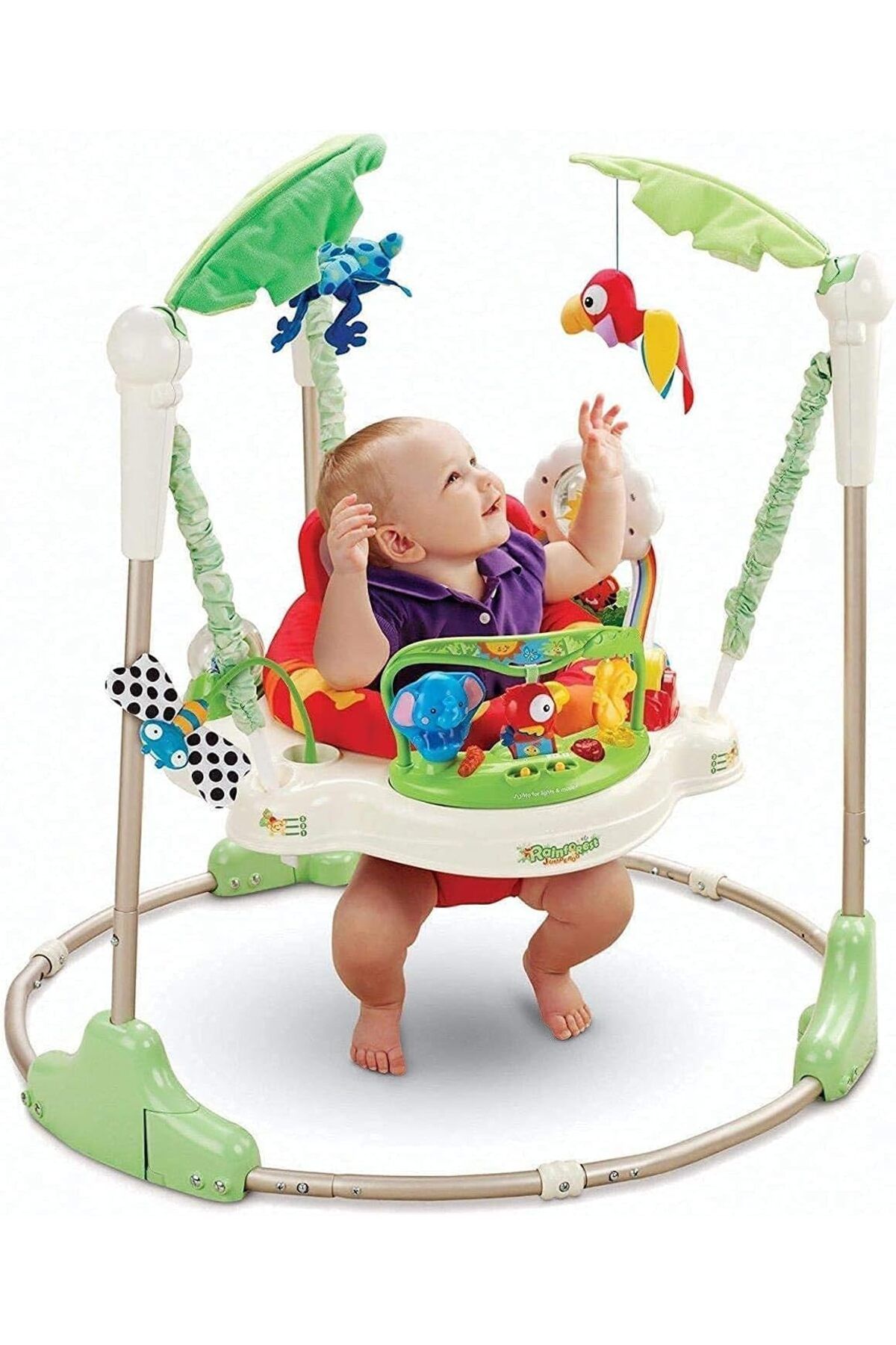 rexa-Baby Jumperoo Musical Frog Bouncer for multi-sensory fun with a rotating seat for all-round vision and engaging toys 4