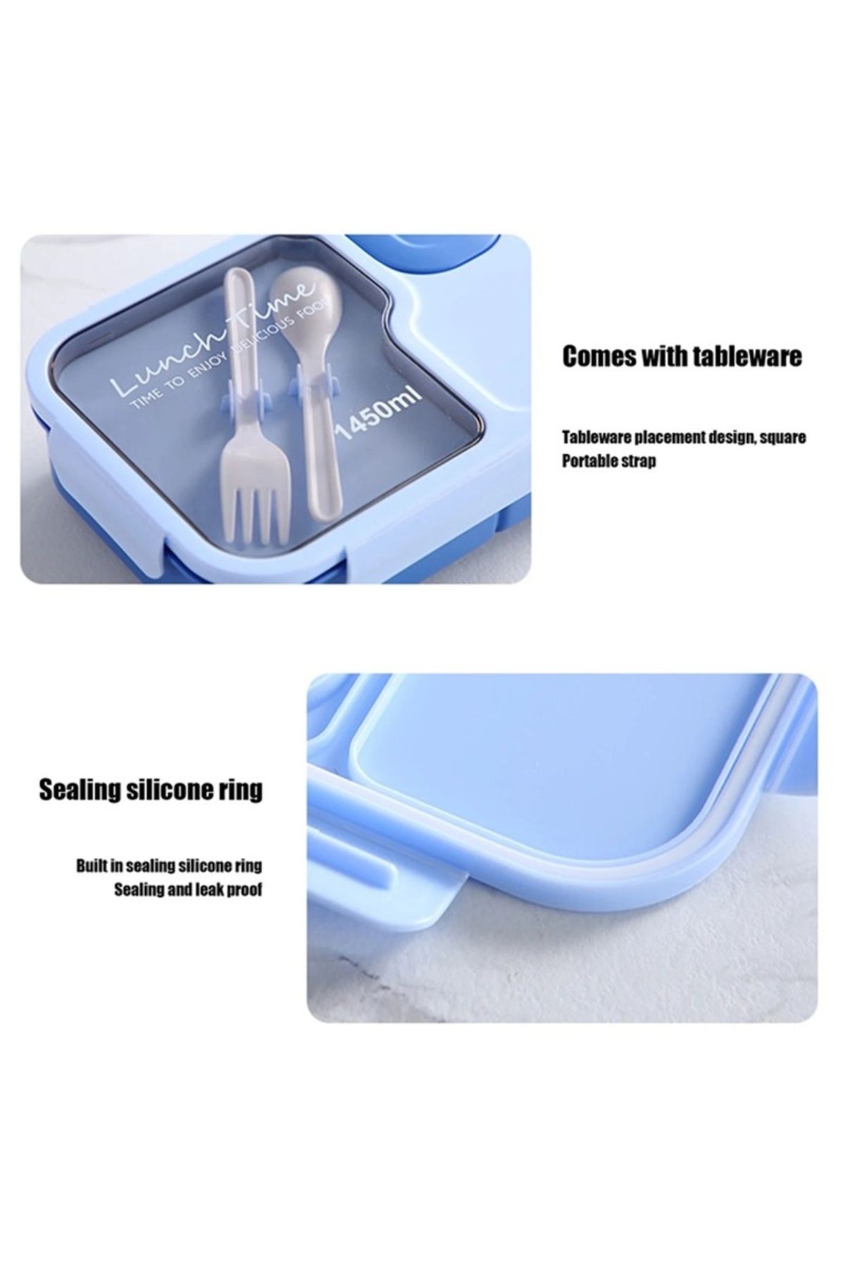 SUMAKA-Lunch Box 1450ml 3 Compartments Student Sealed Adult With Spoon And Fork Leak Proof Microwavable 4