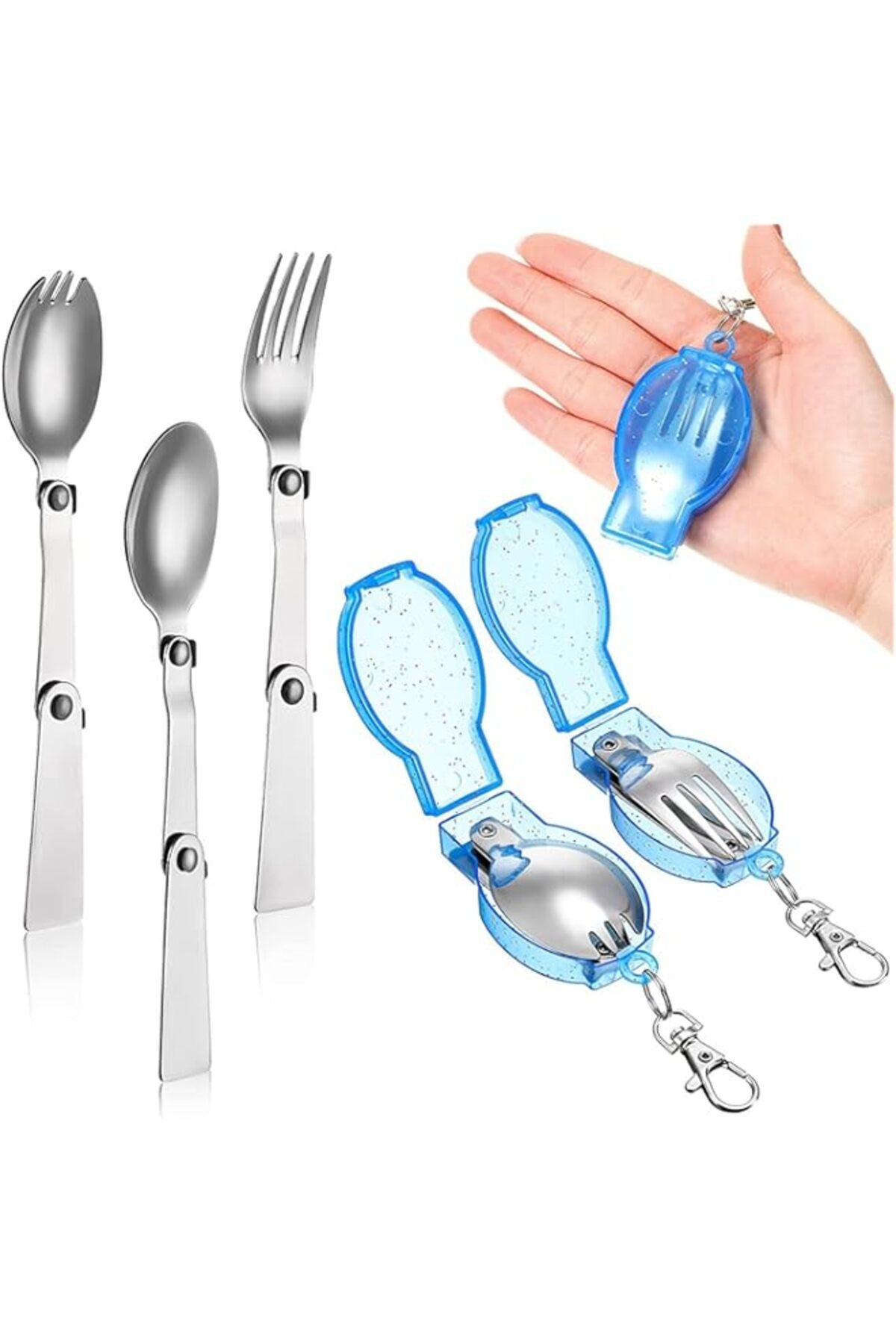 Generic-Foldable Fork and Spoon Set, 3Pcs Portable Silverware Set with Case Stainless Steel Folding Spoon F 1
