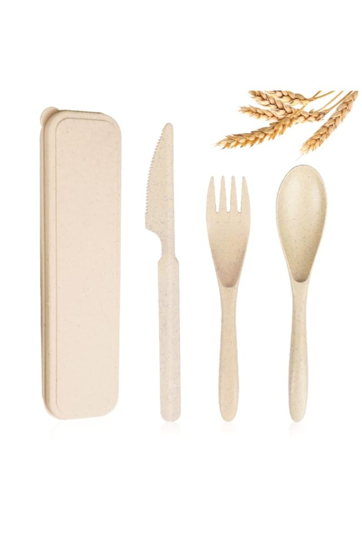 Generic-YDYTOP Reusable Travel Utensils Set with Case, Beige Wheat Straw Portable Knife Fork Spoons Tablewa 1