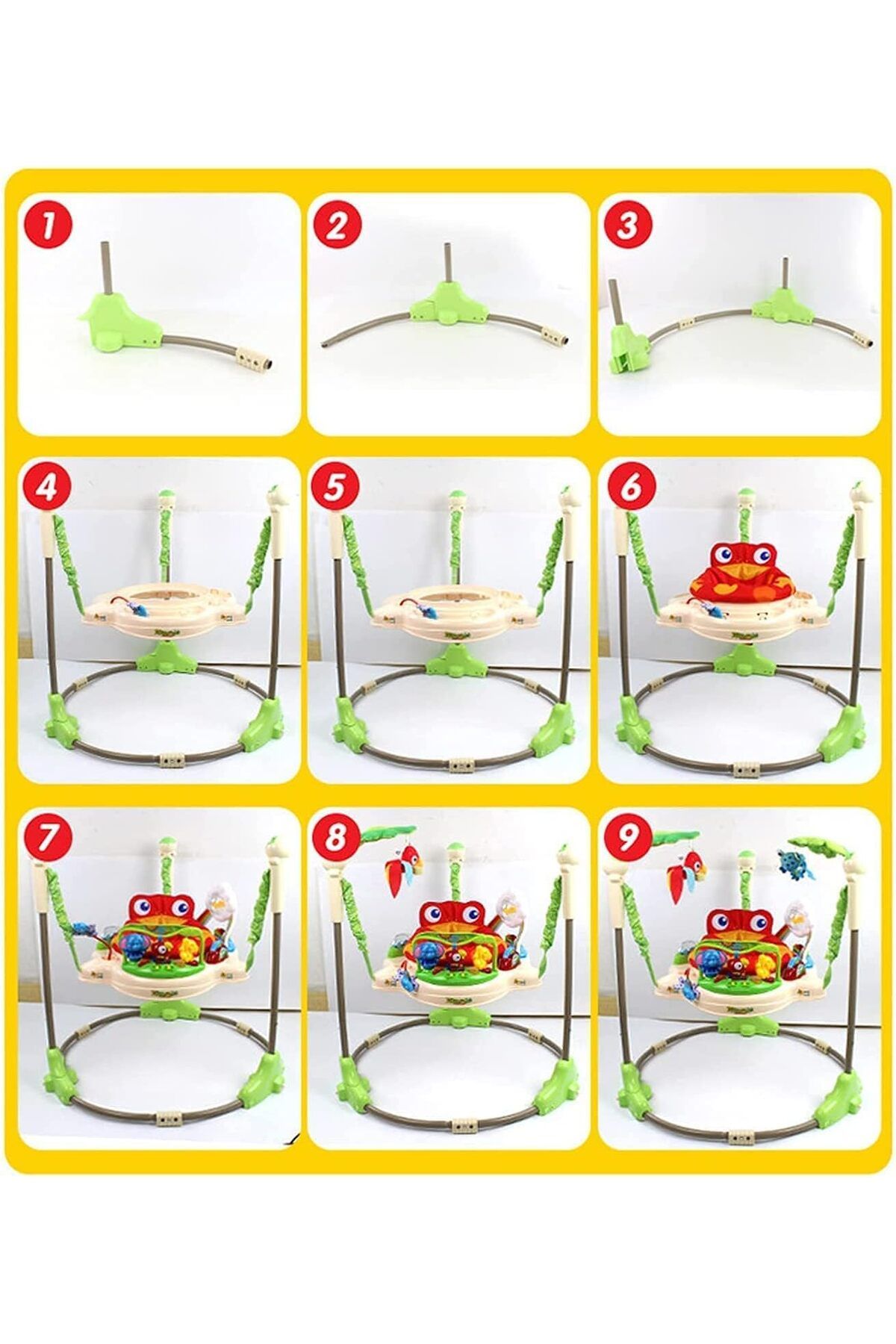 rexa-Baby Jumperoo Musical Frog Bouncer for multi-sensory fun with a rotating seat for all-round vision and engaging toys 8