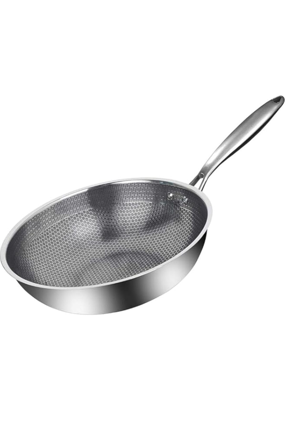 Generic-ZLASS Stainless Steel Wok, round bottom non-stick honeycomb wok with anti-scalding handle, suitable 1