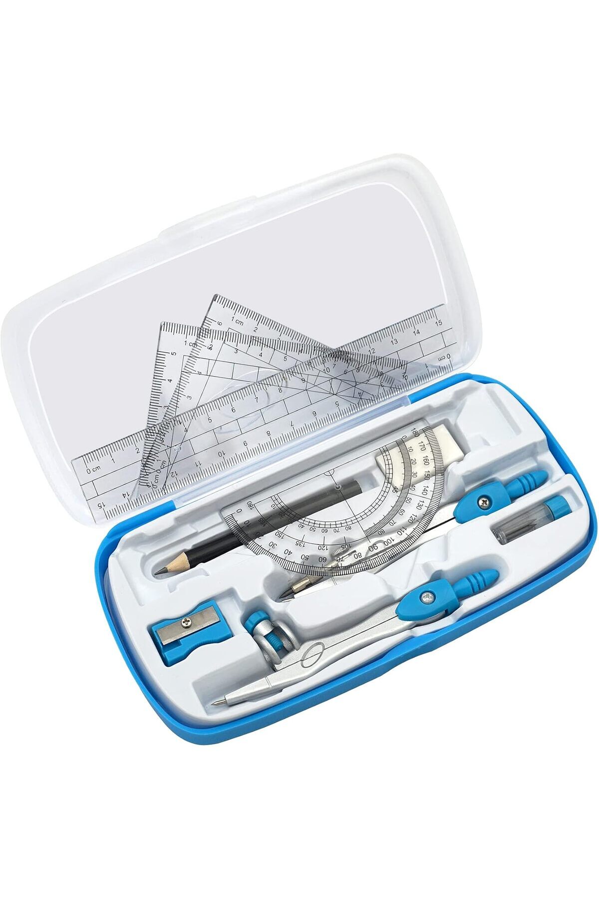 Saharaz-Maths Compasses Starter Geometry Kit with 2 Drafting Compasses Protractor Set Squares Ruler and More 3