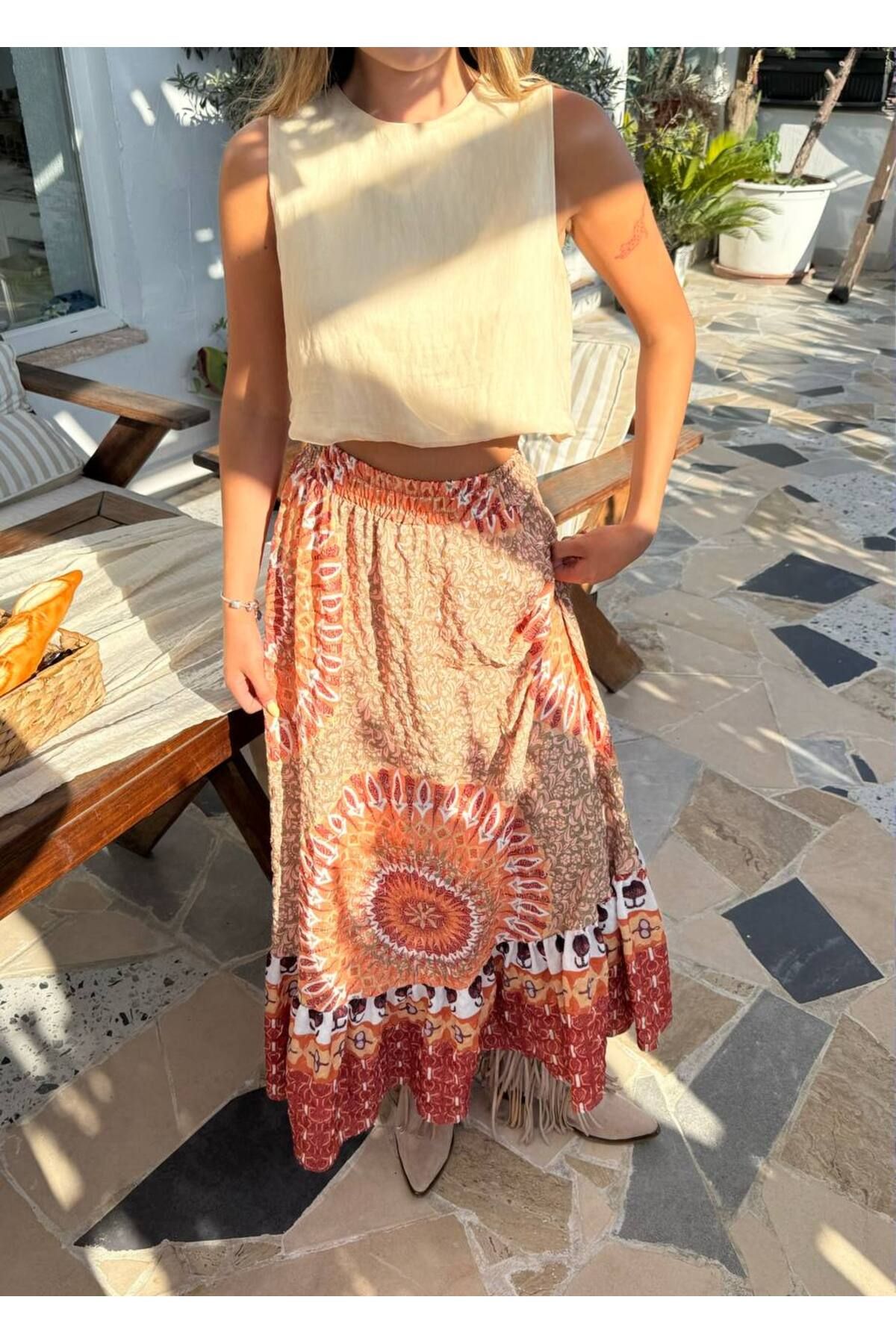 Bak'ap-Premium Ethnic Pattern Layered Long Bohemian φούστα 3