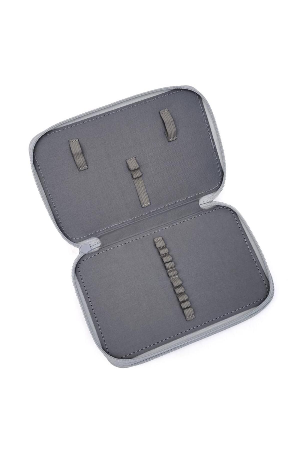 DNS-Large unisex pencil case, 2 compartments 2 zippers, unequipped, Plain, Gray 5