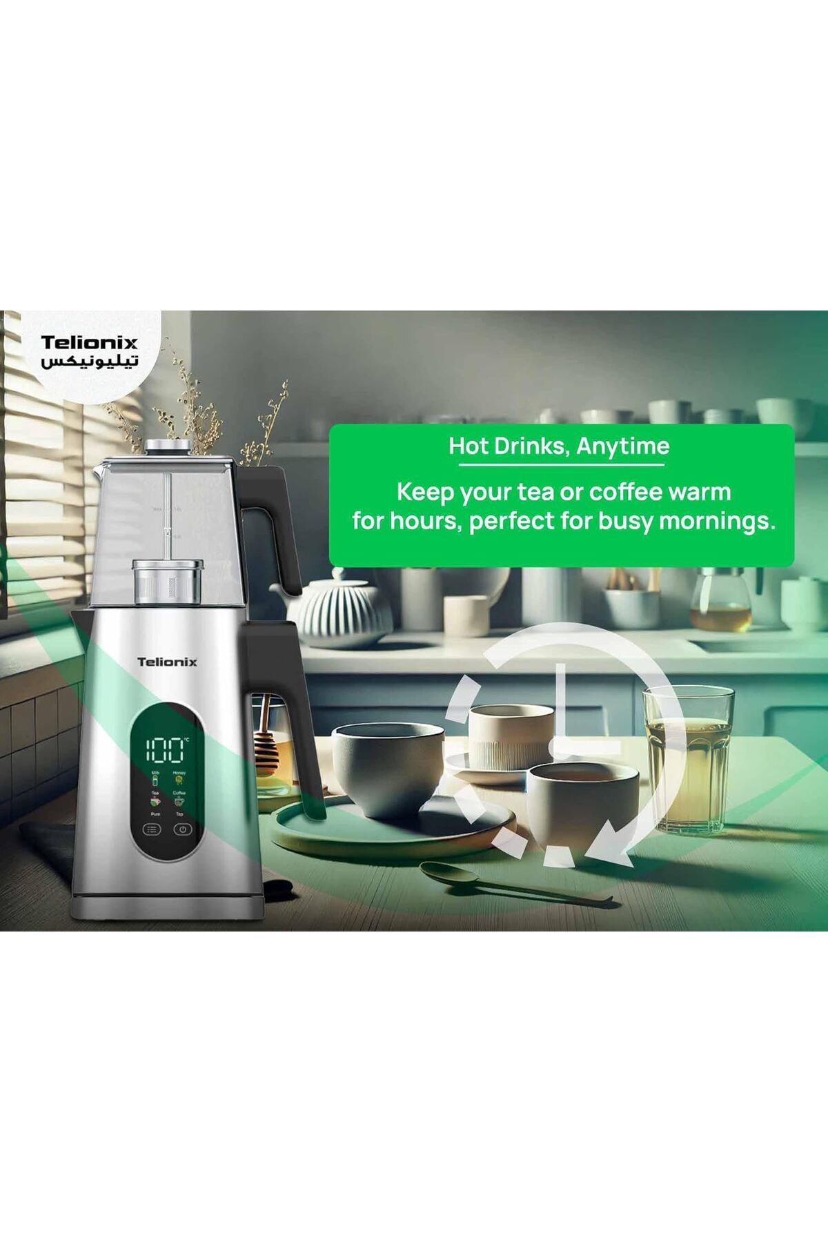 TELIONIX-Smart Tea Maker, 1.7L Kettle with 1.0L Glass Teapot, Variable Temperature Control, LED Disp 6